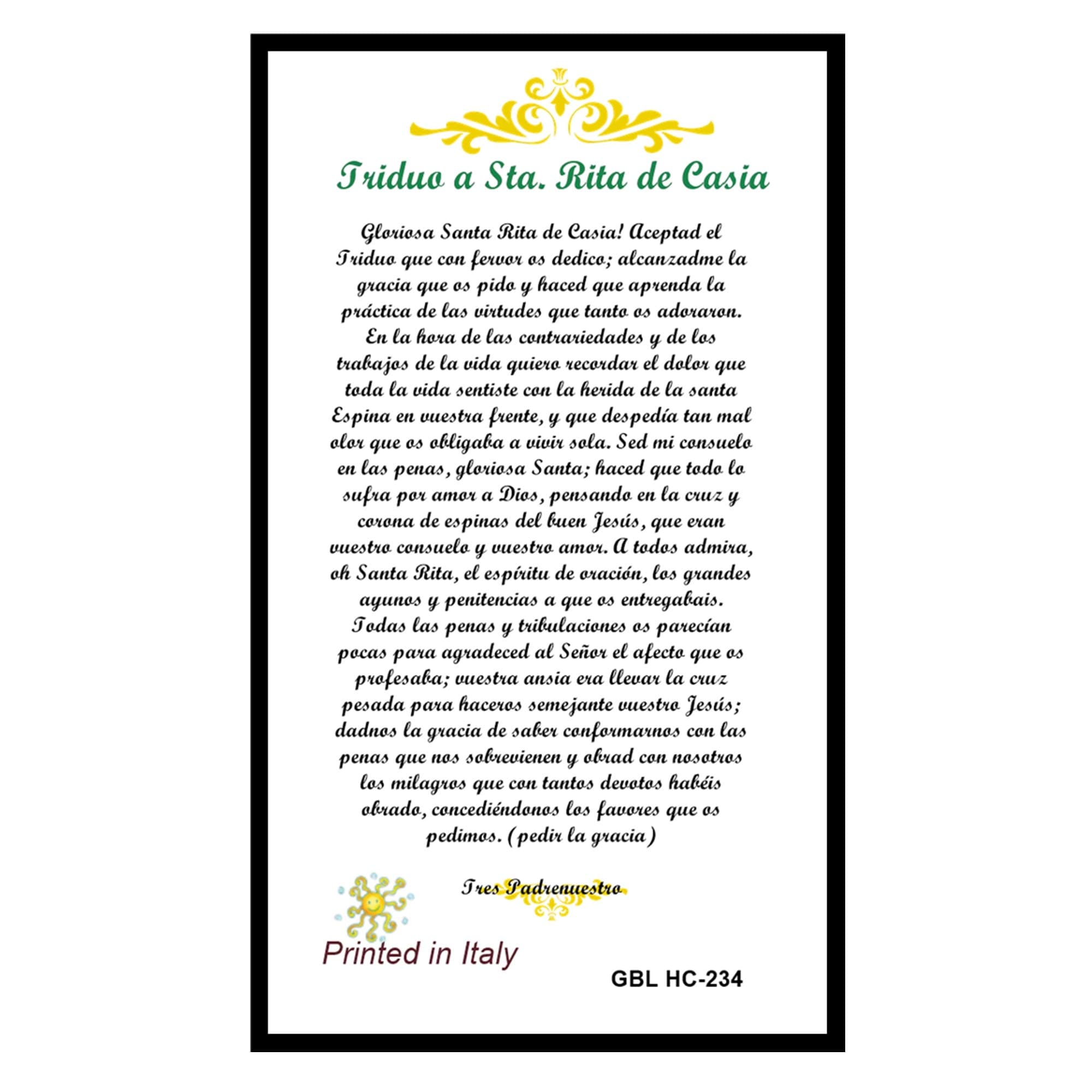 Triduo a Santa St Rita De Casia Tarjeta De Oracion Bendita Por El Papa Francisco