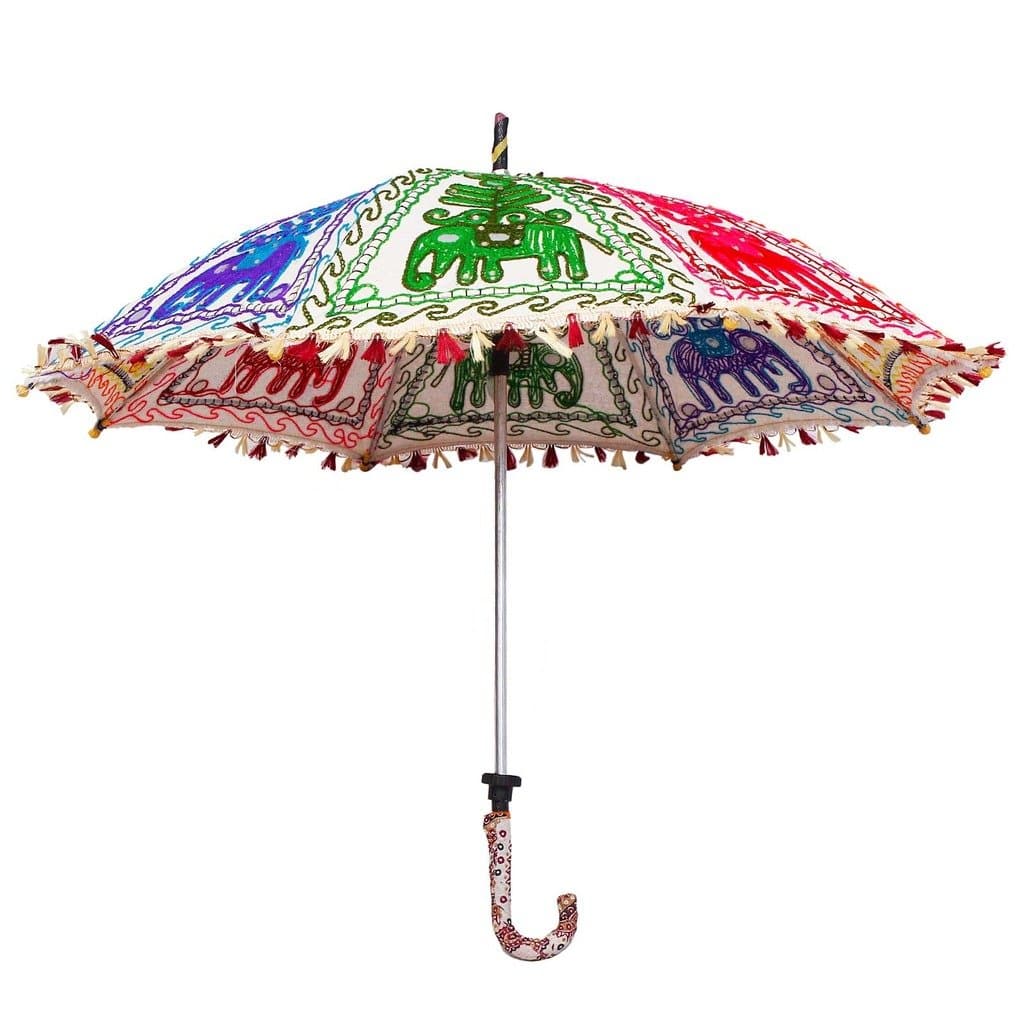 Rajasthani Handmade Peacock Print Embroidery Work Umbrella