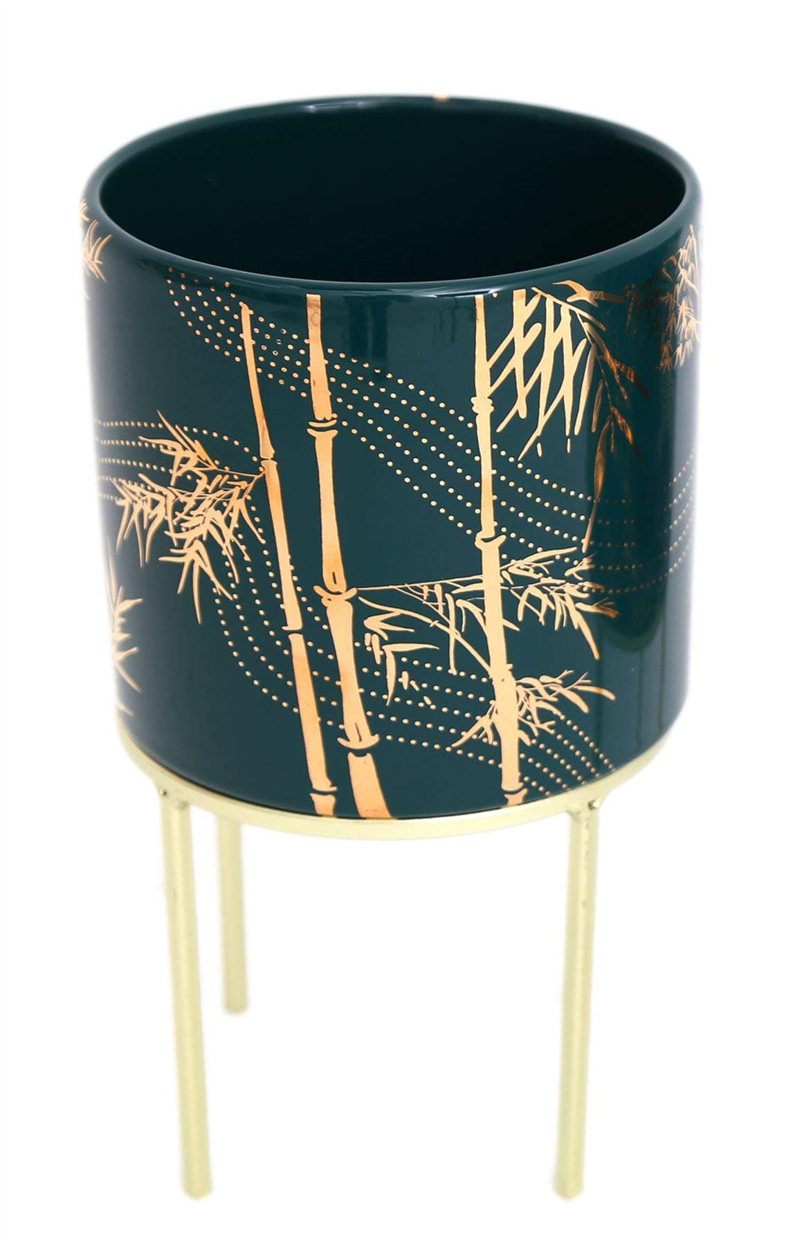 Carousel Home and Gifts Elegant Indoor Ceramic Cache Plant Pot With Stand - Decorative Eastern Cachepot Planter - Green