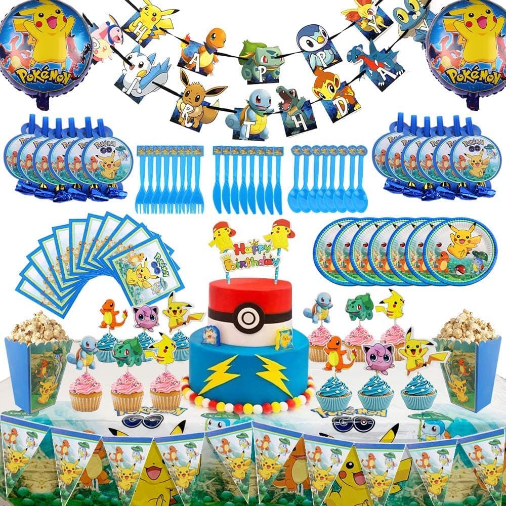 Set of 146Pcs Party Theme Party Supplies Set, Pikachu Birthday Decoration, Party Decoration, Children Carnival Party Supplies Decoration