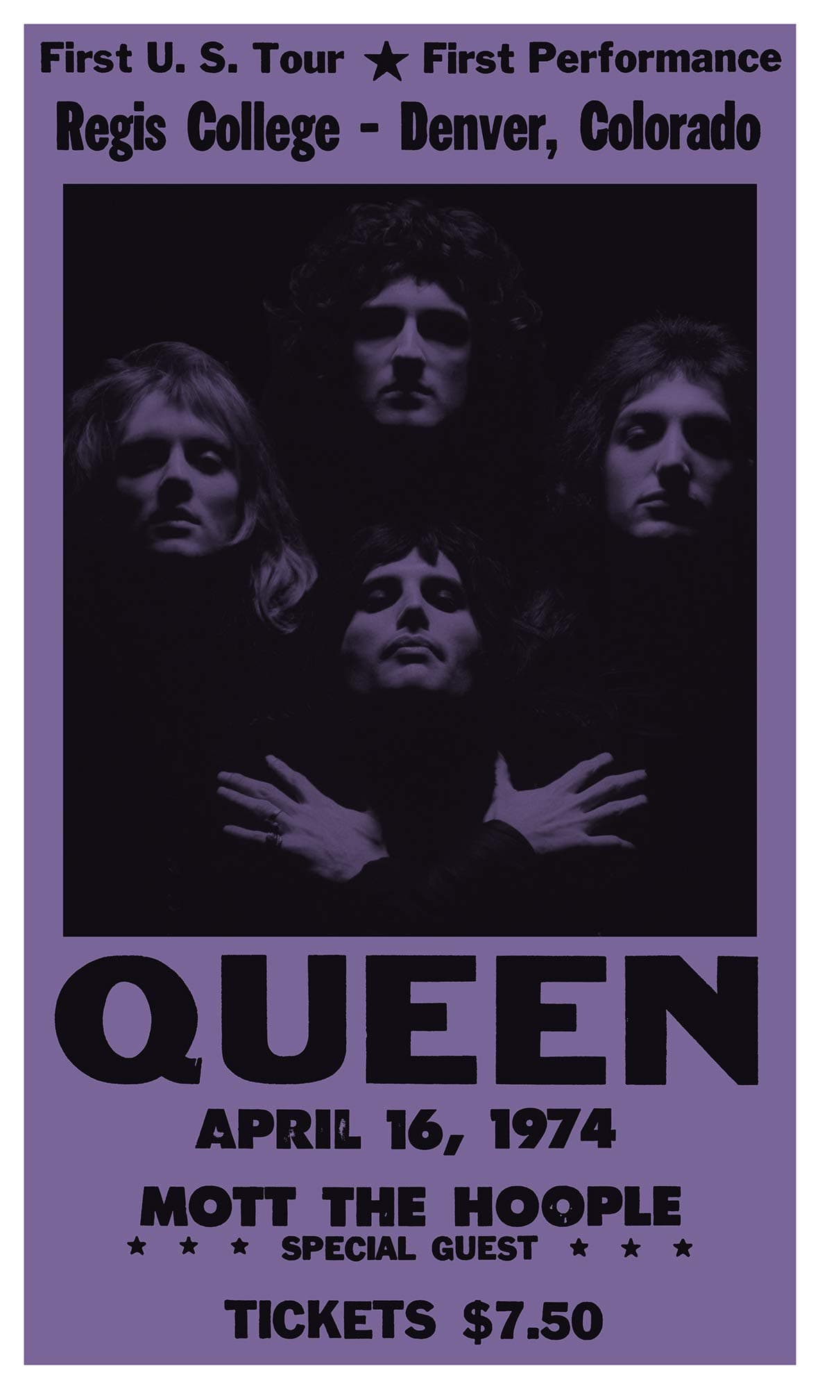 Per Diem Prinitng - Queen - Regis College in Denver Colorado 13"x22" Vintage Style Show Print Poster – Concert Bill – Home Nostalgia Decor