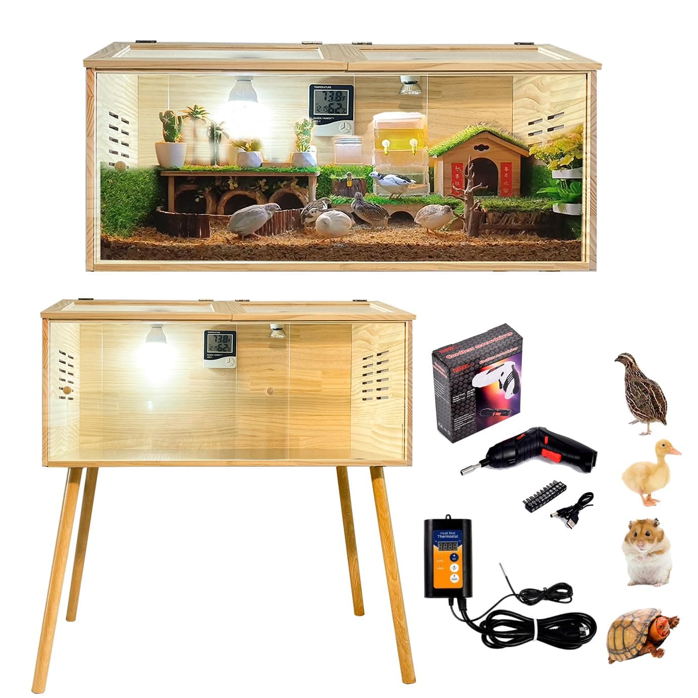Brooder Box for Chicks,Quail brooder Box,with Sliding Door,Table Legs,2 Types of Thermometer with Heat Lamp Set Suitable for Chicks/Duck/Parrot/Hamster (Upgraded Version 40"×15.7"×15.7")