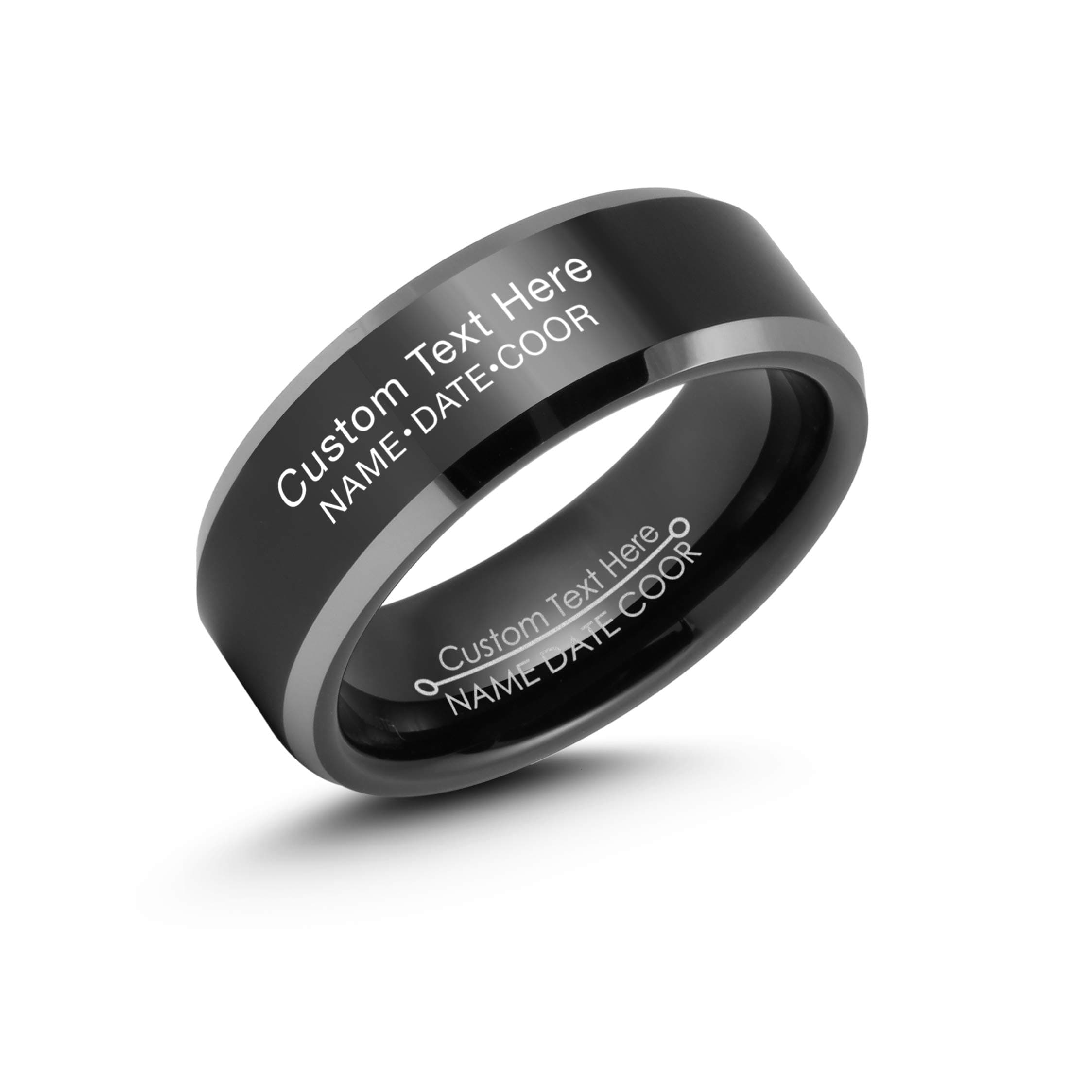 LerchPhi 8mm Black Tungsten Rings for Men Wedding Bands High Polished Bevelled Edge Both Outside and Inside Free Personalized Engraved Comfort Fit