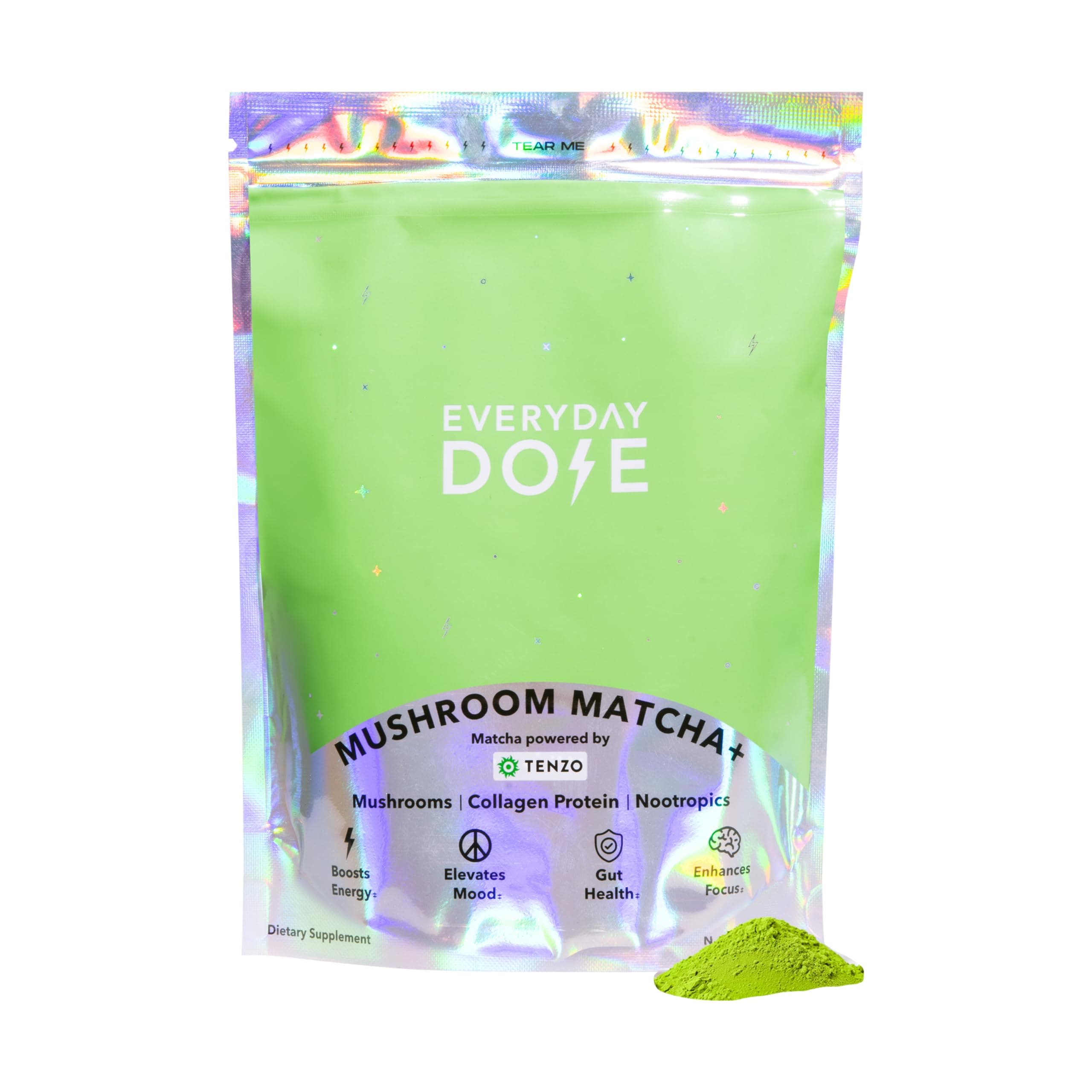 Everyday Dose Mushroom Matcha+ Ceremonial Grade Matcha Powder - Japanese Tea With Grass-Fed Collagen, Lion's Mane, Chaga, L-Theanine - For Better Focus, Energy, Digestion and Immunity - 30 Serv