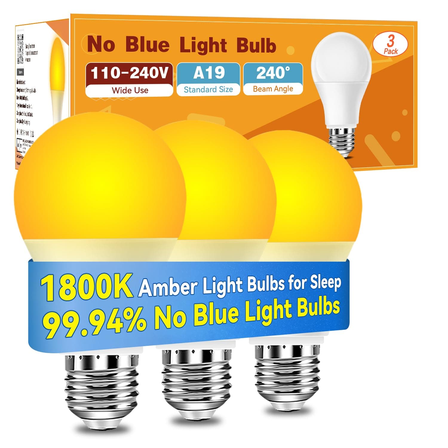 Neporal Amber Light Bulbs 9W, Soft Warm Sleep Light Bulbs 60W Equivalent, Blue Light Blocking Amber Night Light Bulbs 1800K, Bedtime Light Bulb for Healthy Sleep.
