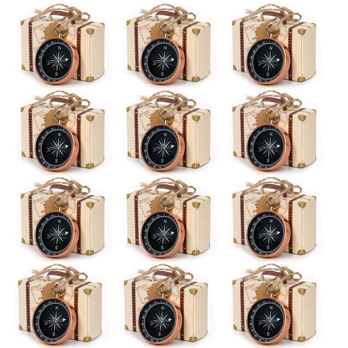 50Pcs Compass Pendant Wedding Favors for Guests Compass Souvenir Gift with Kraft Tags and Box for Travel Wedding Party Decorations Nautical Christmas Ornaments (Rose Gold)