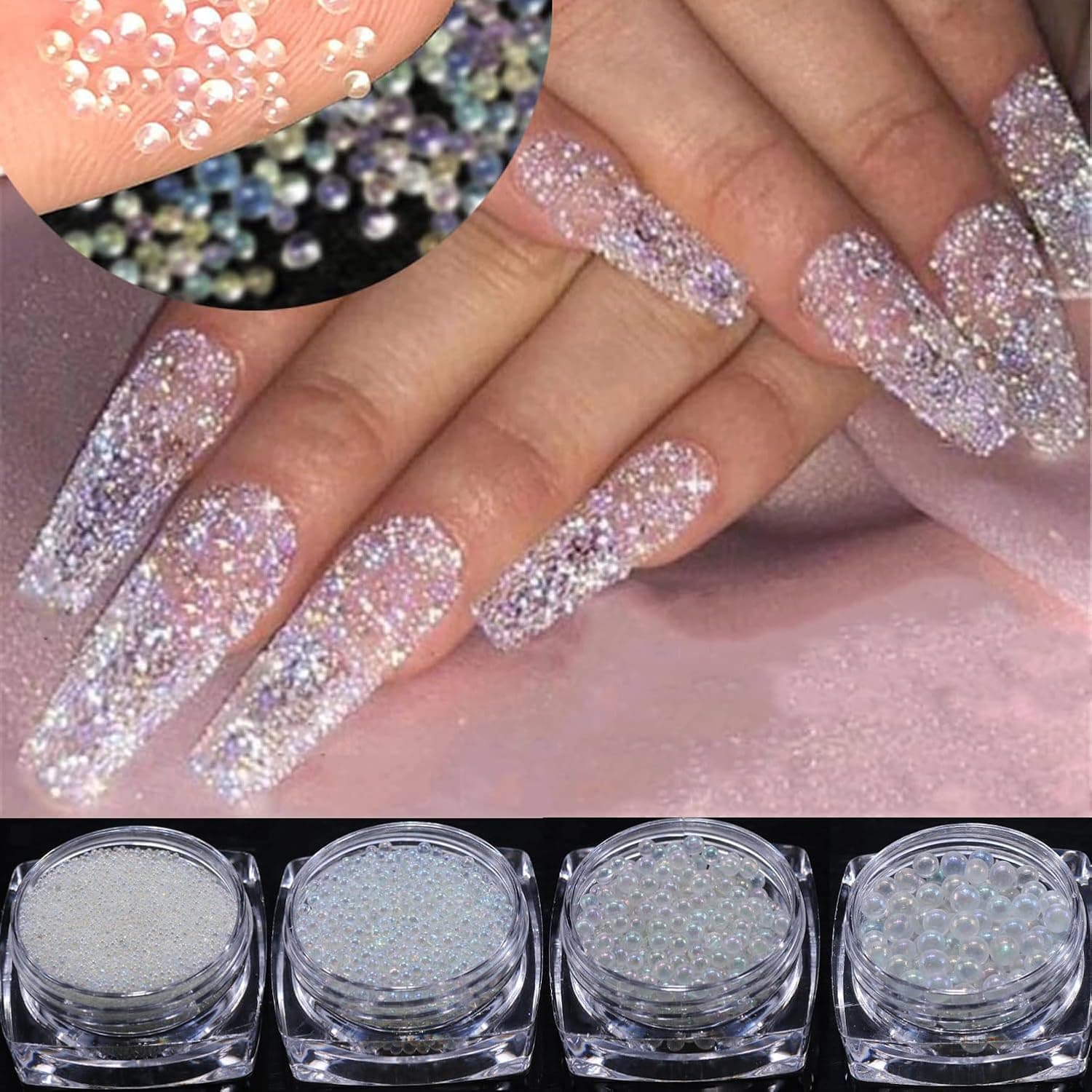 Small Nail Charms and Gems for Crafting Tiny Rhinestones for Nails Diamond Dust, Small Nail Gems and Charms Pixie Crystals for Nails 4 pcs Clear Nail Charm Jewelry Set