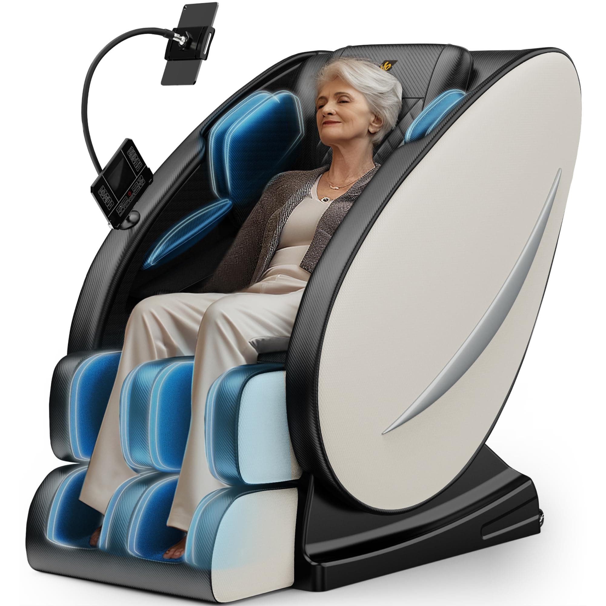 BILITOK Zero Gravity Full Body Massage Chair Recliner with Heat Therapy, Bluetooth Speaker, Air Compression Massage, Foot Roller, Touch Screen, Space-Saving Design, Faux Leather (White)