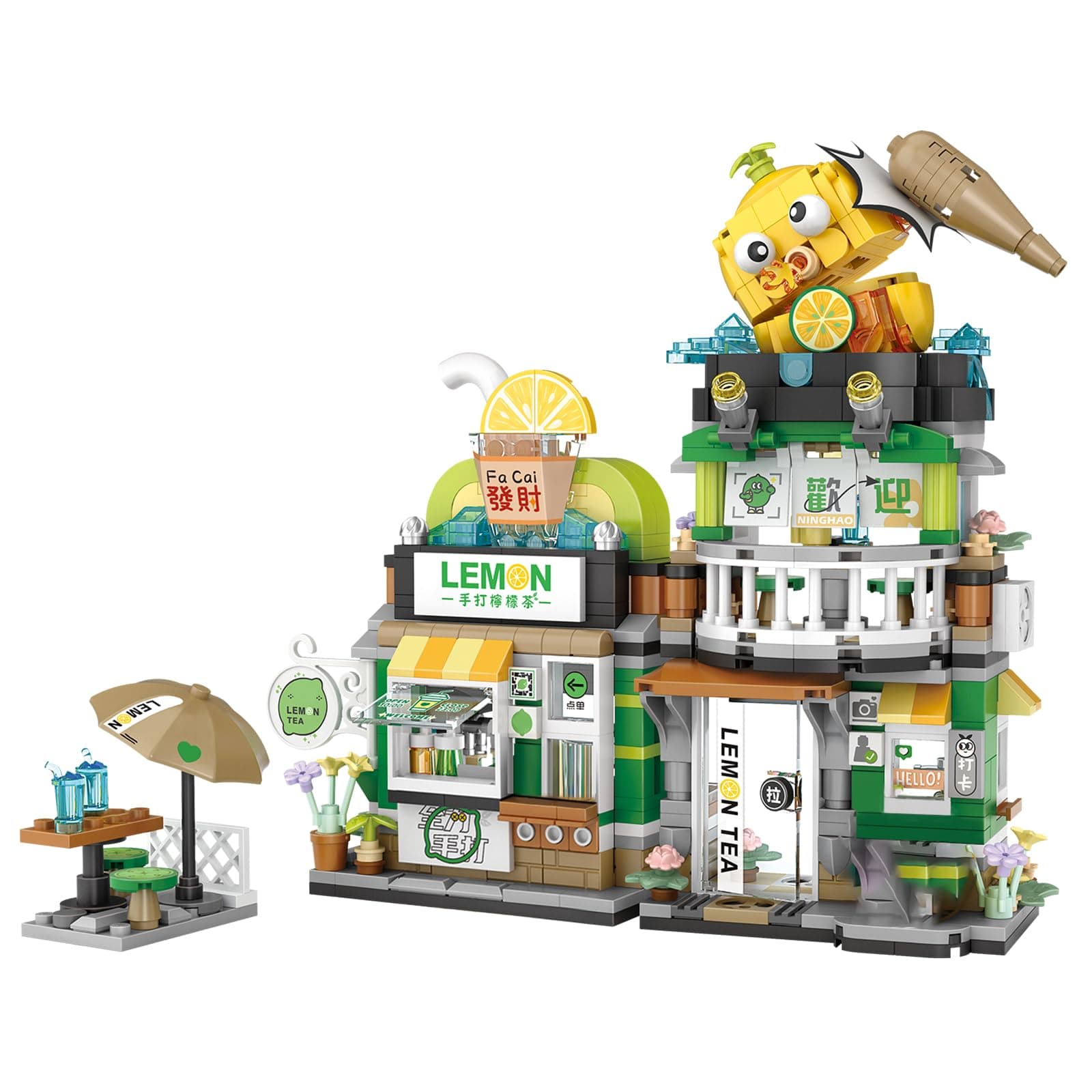 Street View Lemon Tea Shop Mini Building Blocks, MOC Creative Building Toys Model Set for Girls 6-12 Years Old, 796 PCS Simulation Architecture Construction Toy, Gift Idea for Kids Adults