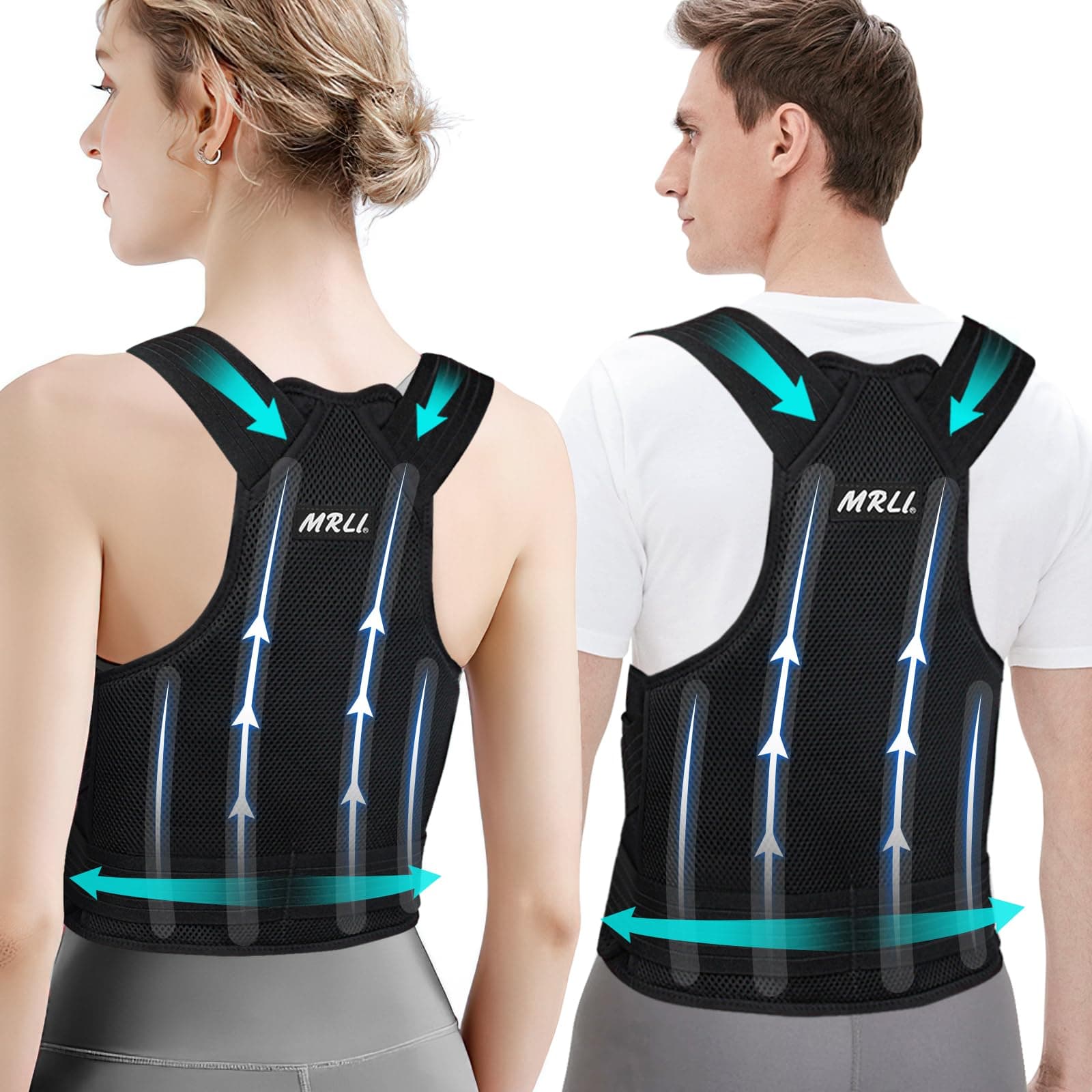 Back Support Brace Posture Corrector: Adjustable Shoulder Lumbar Belt For Women and Men - Upper backs Straightener For Neck and Shoulders (M)