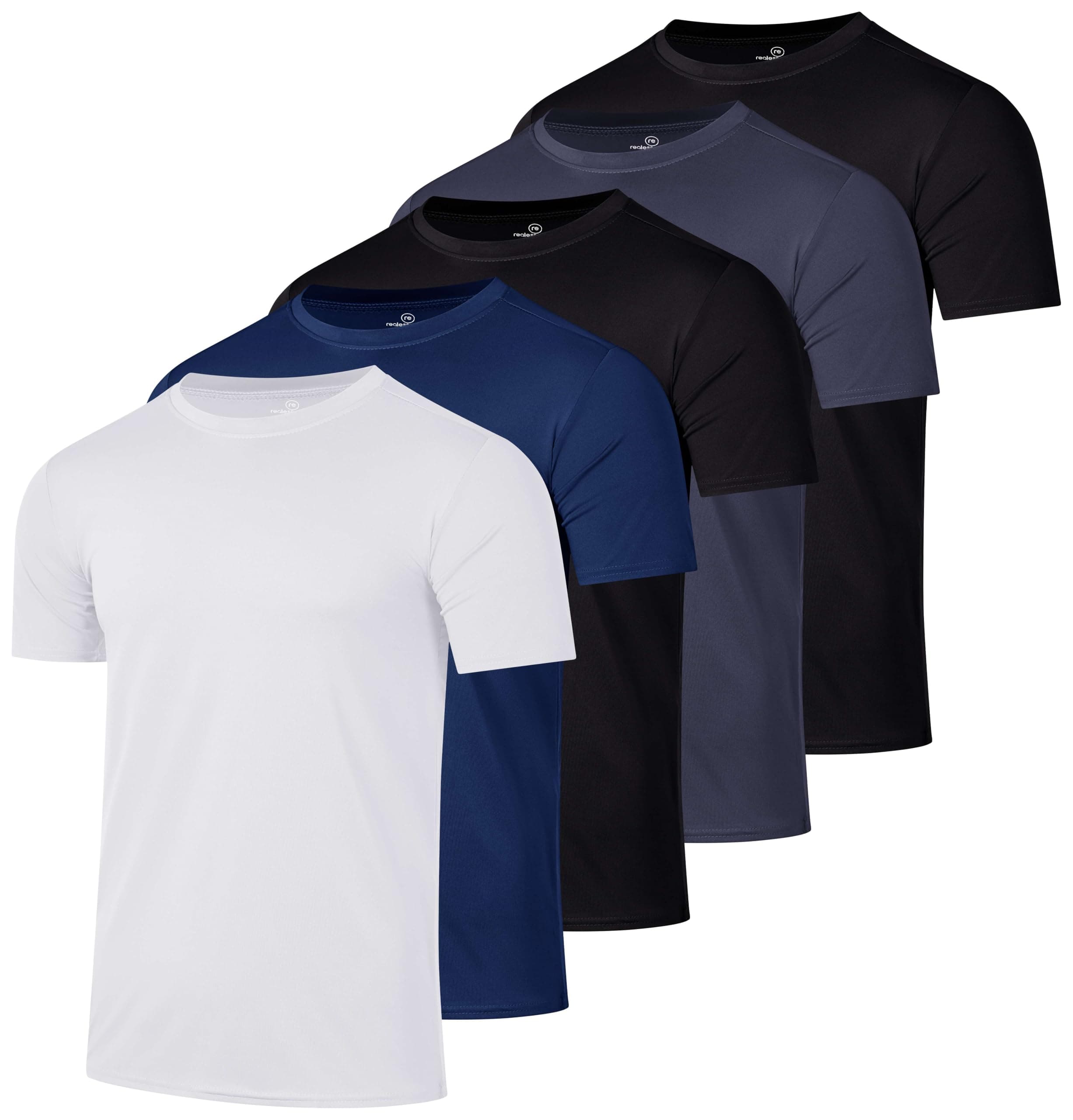 Real Essentials 5 Pack: Men's Dry-Fit Short Sleeve Crew Neck T Shirts Fitness Running Gym Workout Cool Exercise Athletic Tee