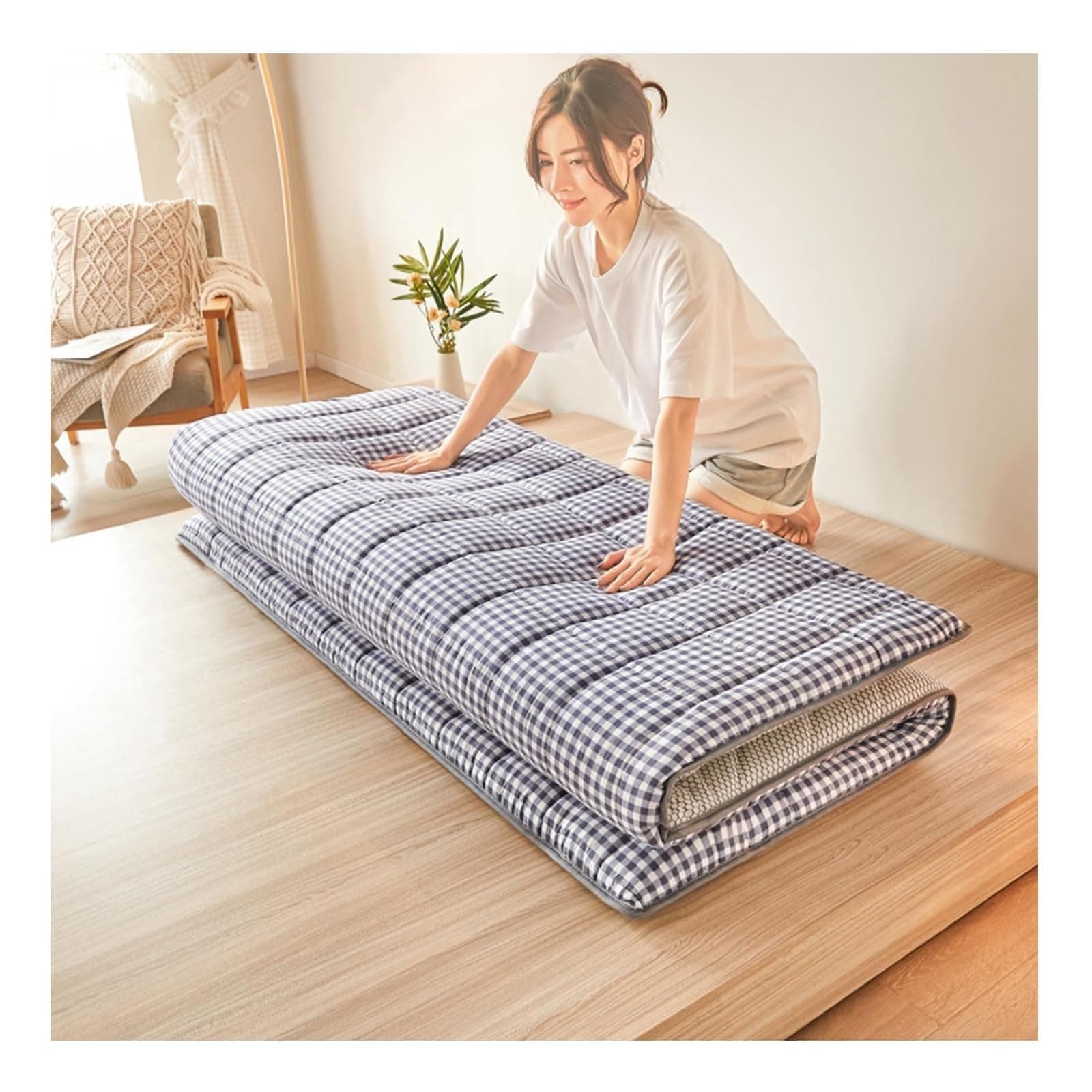 Matelas futon Japonais, Tatami Matelas Japonais De Plancher Coussin Futon, Matelas Portable Pliable et Double, Non Glissant et Respirant, pour Le dortoir de la Maison (Size : 90x190cm/35x75in)