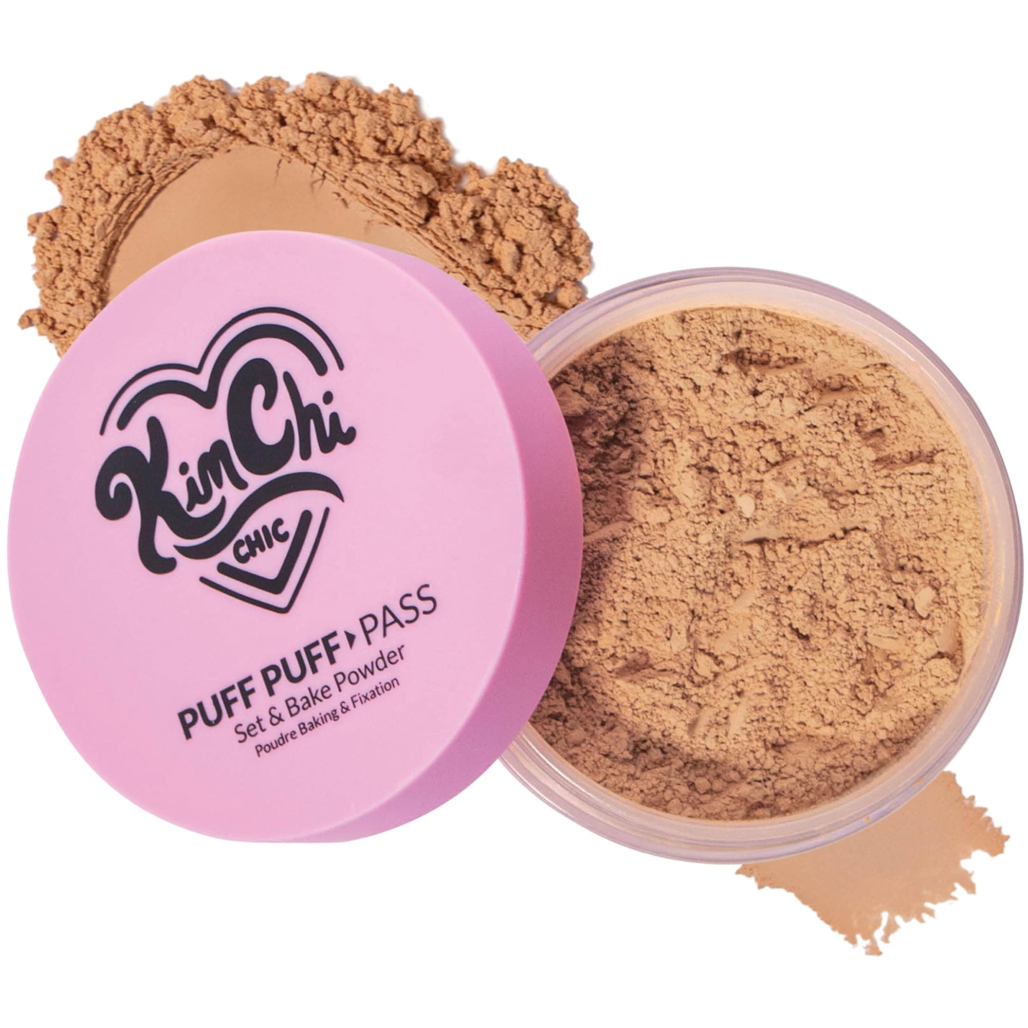 KimChiChic Beauty Puff Puff Pass Set and Bake Setting Powder for Makeup, Extra Fluffy Loose Face Powder Poof, Soft Natural Face Makeup for Uneven Skin Tone, 05 Suntan