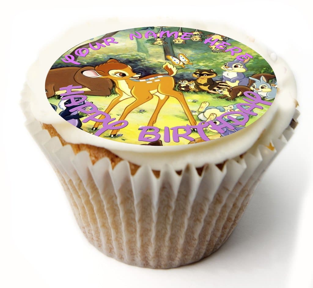 PERSONALISED Bambi 20 x PRE-CUT Fairy cake CUPCAKE Edible Topper Decorations Printed On Premium quality Edible Icing Sheets
