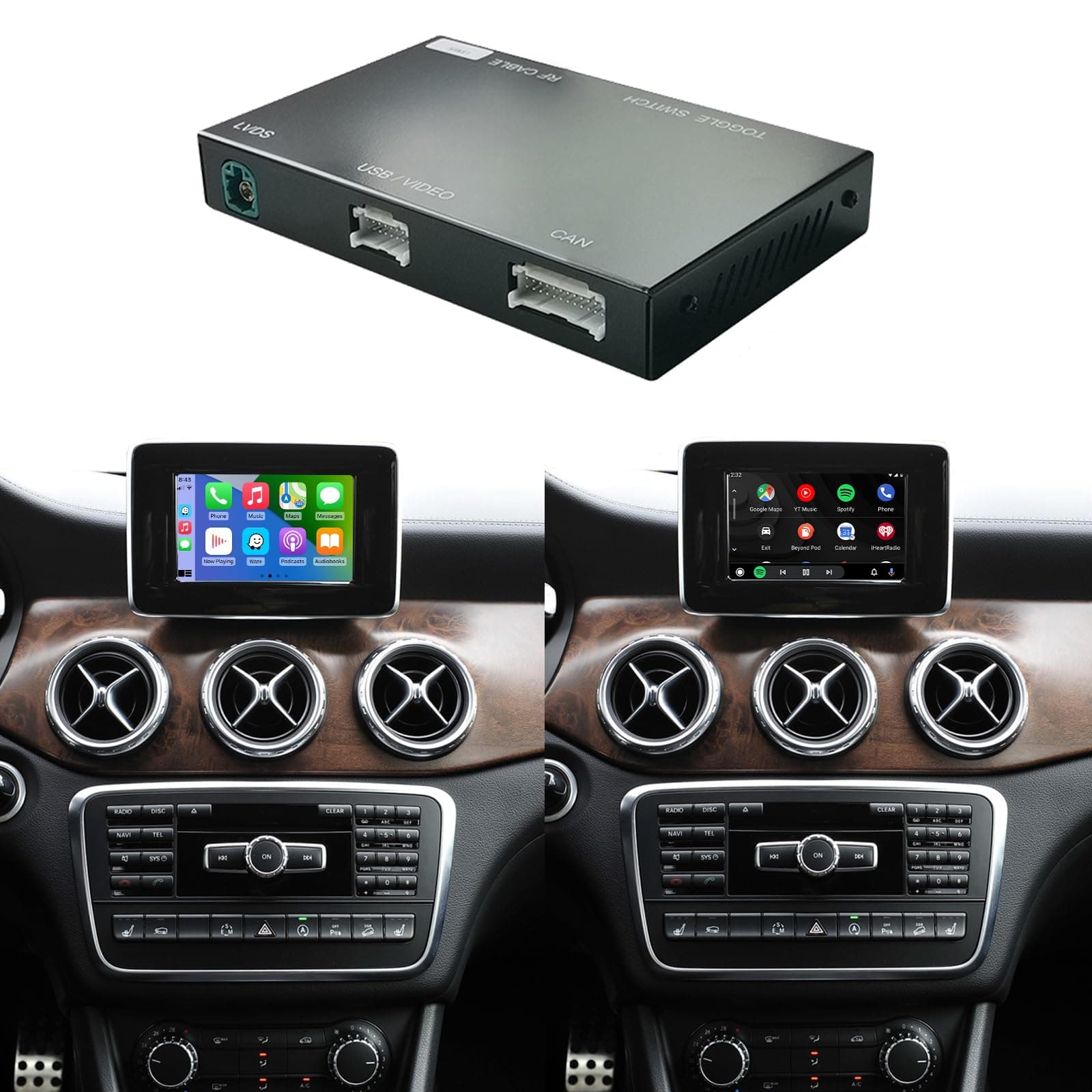 Road Top Wireless CarPlay & Android Auto Retrofit Kit for Mercedes-Benz C/E/GLK/ML/CLA/GLA/CLS/SLK 2012-2015, NTG4.5/4.7 System, AUX Required, CarPlay Interface Decoder, MirrorLink, Camera Support