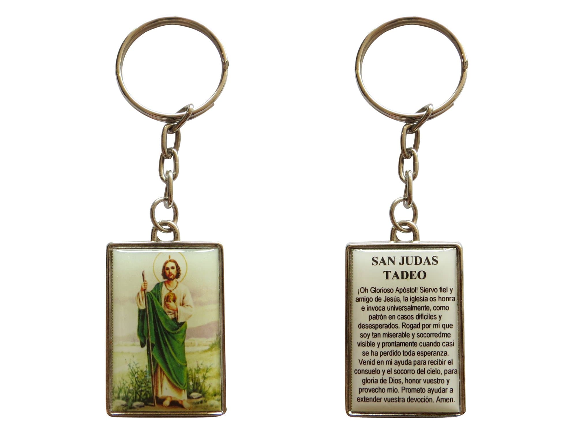 Angelitos de Mexico San Judas Tadeo Jude The Apostle Keychain with Spanish Desperate Causes Prayer (Silver-Tone)
