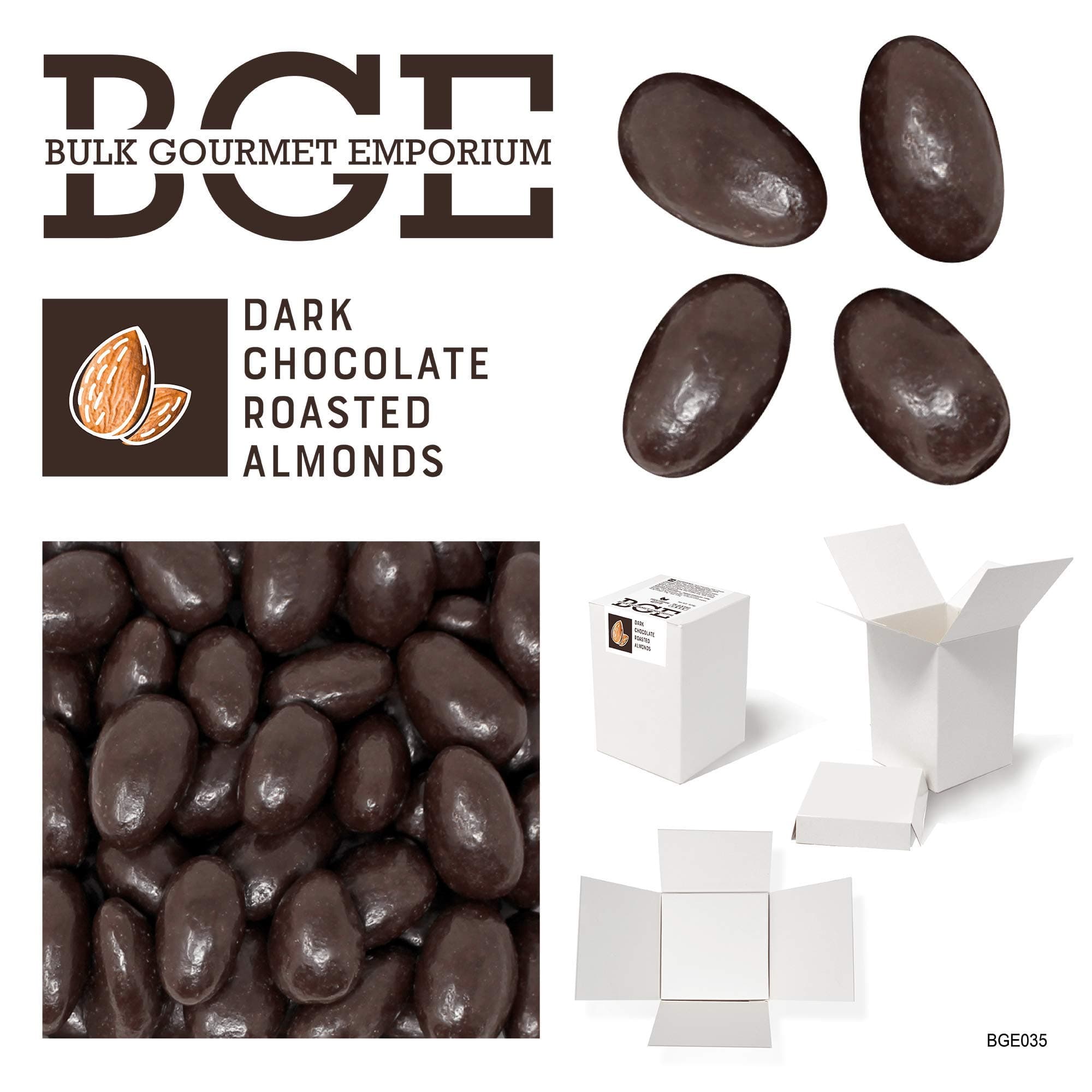 Bulk Gourmet Emporium Dark Chocolate Roasted Almonds, Plastic Free, Vegetarian and Halal Friendly, Chocolate-Coated Nuts, 420 g