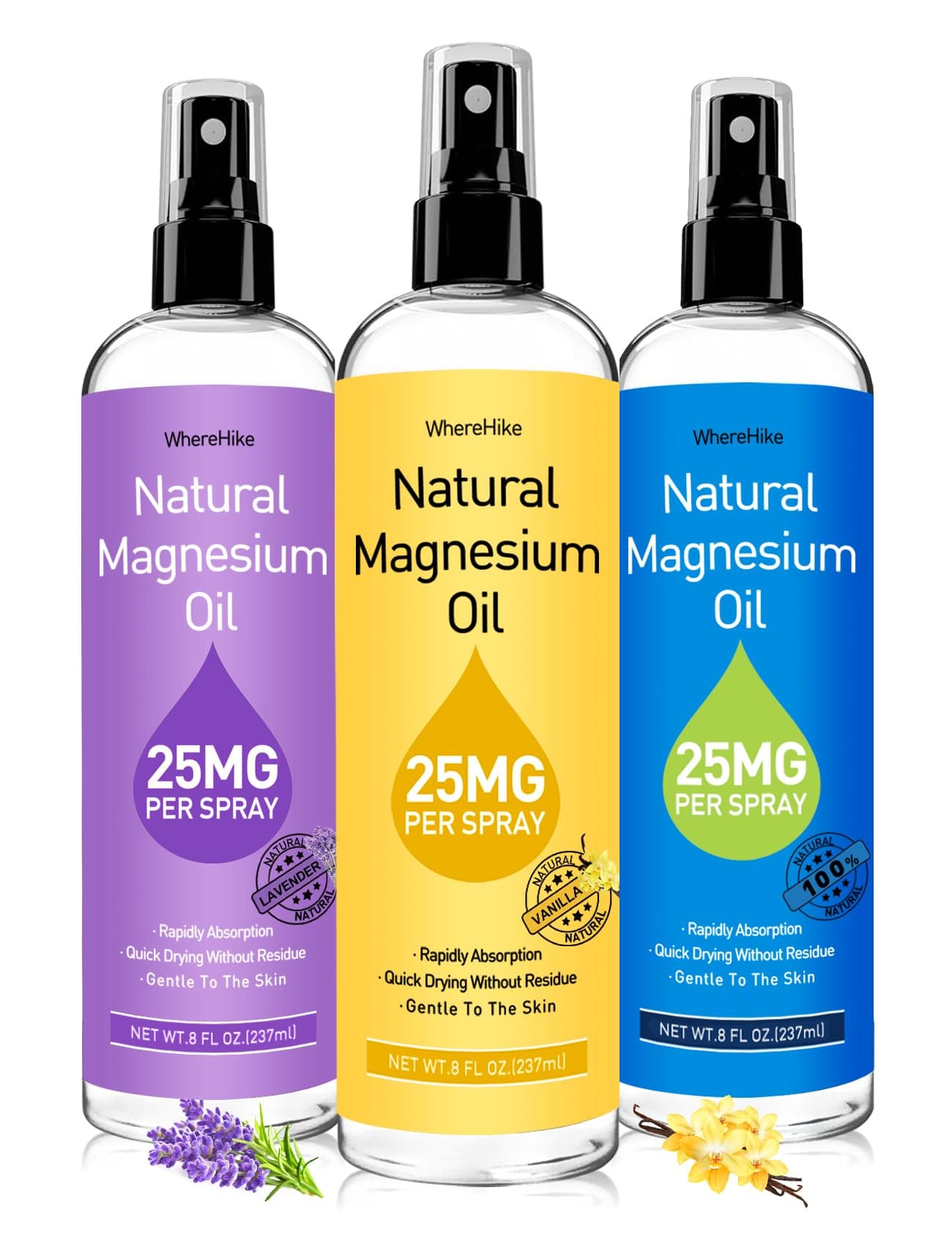 Magnesium Spray, Pure Magnesium Oil Spray for Feet,Ideal Gift for Muscle Relaxation&Better Sleep,Rapid Absorption,Quick Drying Without Residue-Vanilla