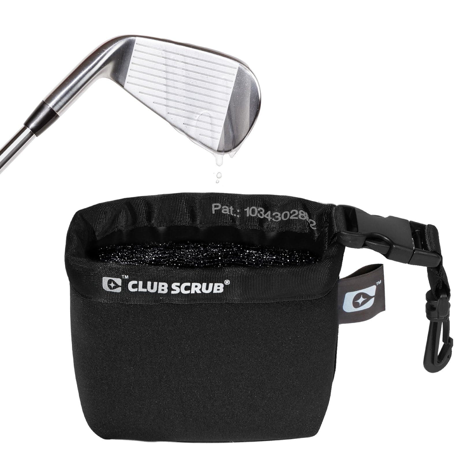 Club Scrub Golf Club and Golf Ball Cleaning Bag, Waterproof Clean Face Technology Liner, Detachable Clip, Machine Washable, Cleans Club Grooves, Dry Exterior (Neoprene or Microfiber Option Available)