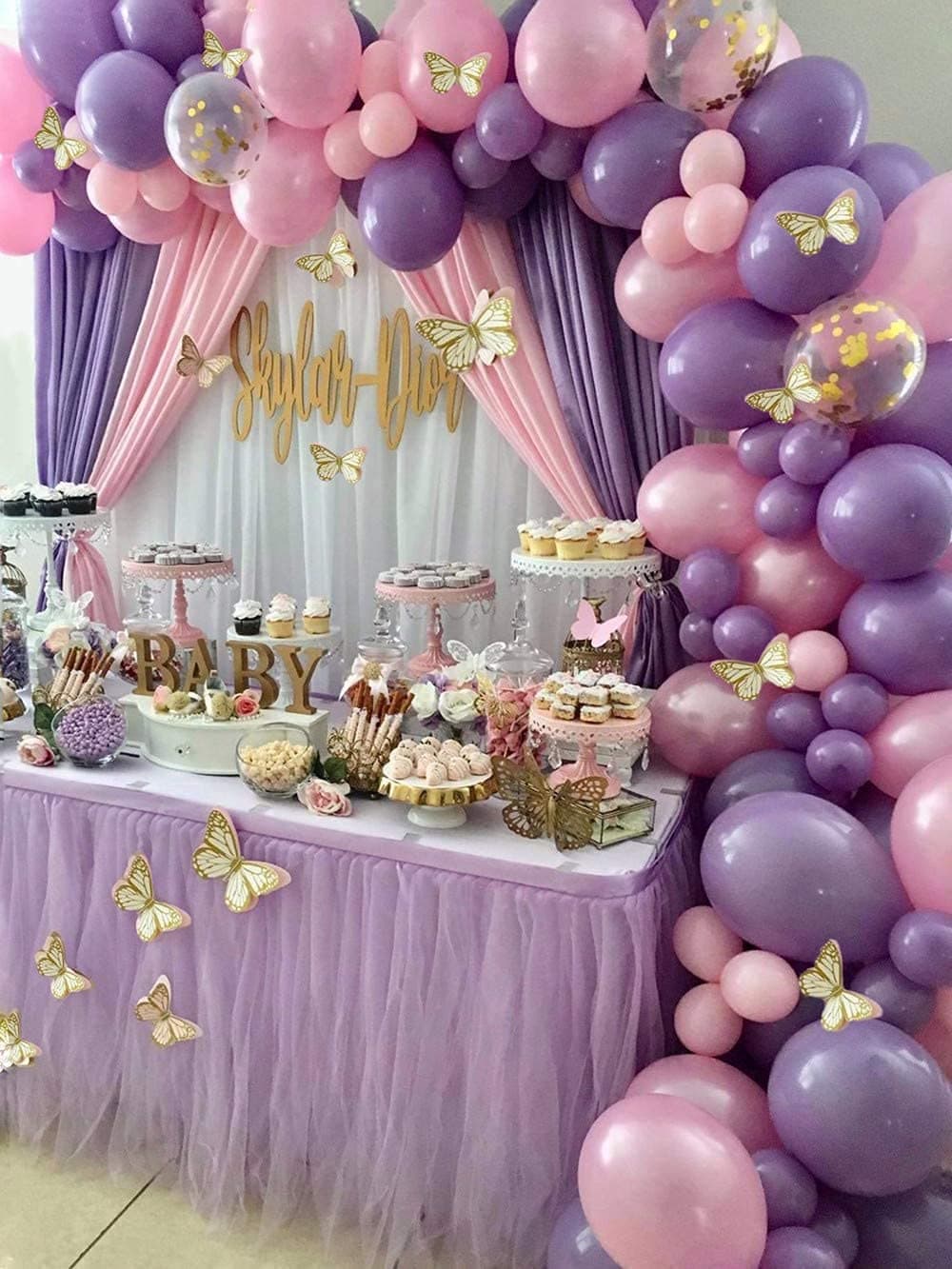 126Pcs Purple Gold Butterfly Fairy Balloon Baby Shower Birthday Party Decorations Supplies for Girl, Purple Baby Girl Balloon Garland Kit, Baby Shower Balloons Birthday Decorations for Girl Women