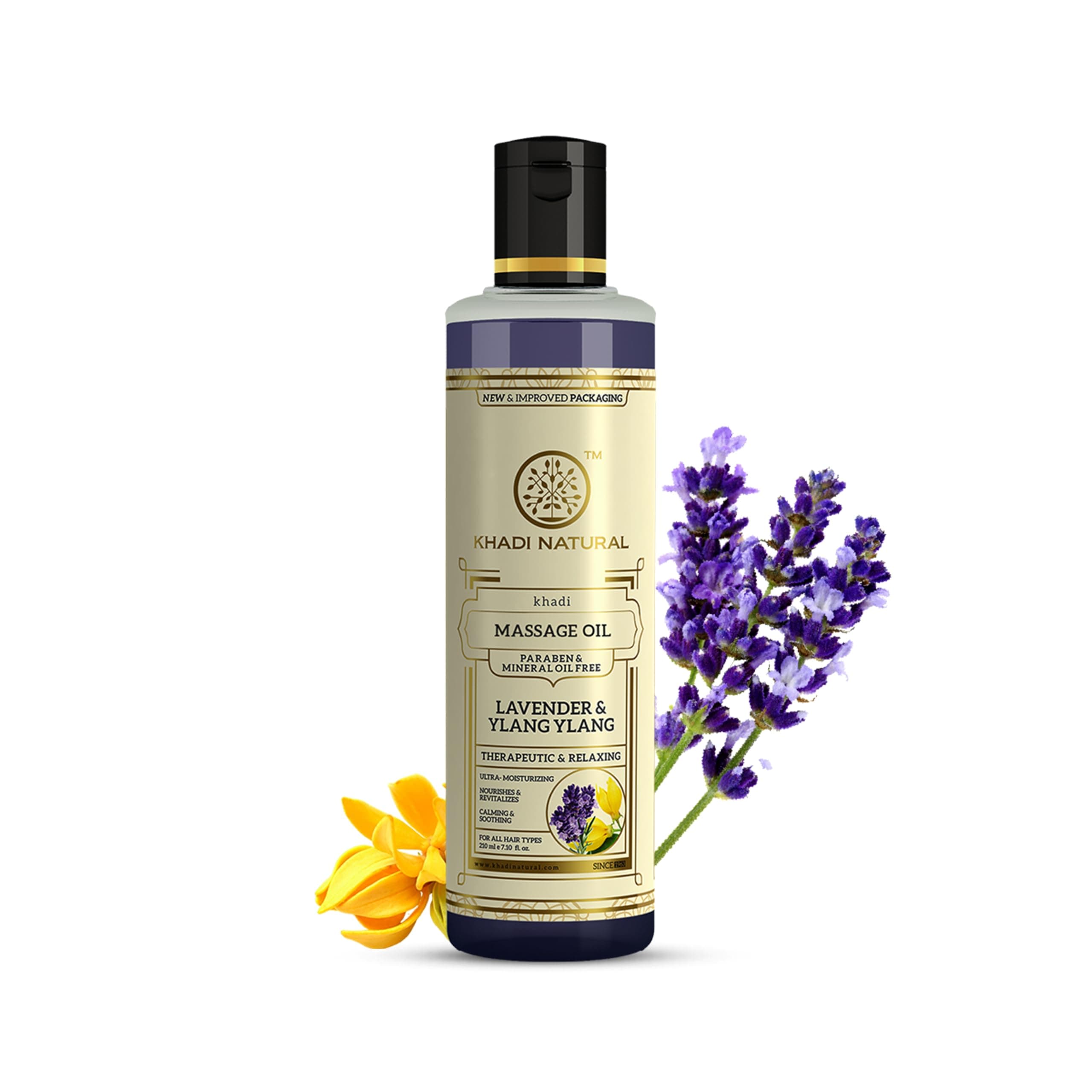 Khadi Natural Lavender & Ylang Ylang Massage Oil | Paraben, Mineral Oil Free | Absorbing, Stress Relieving | Nourishes Scalp, Hair | Suitable for All Hair Types | 210ml