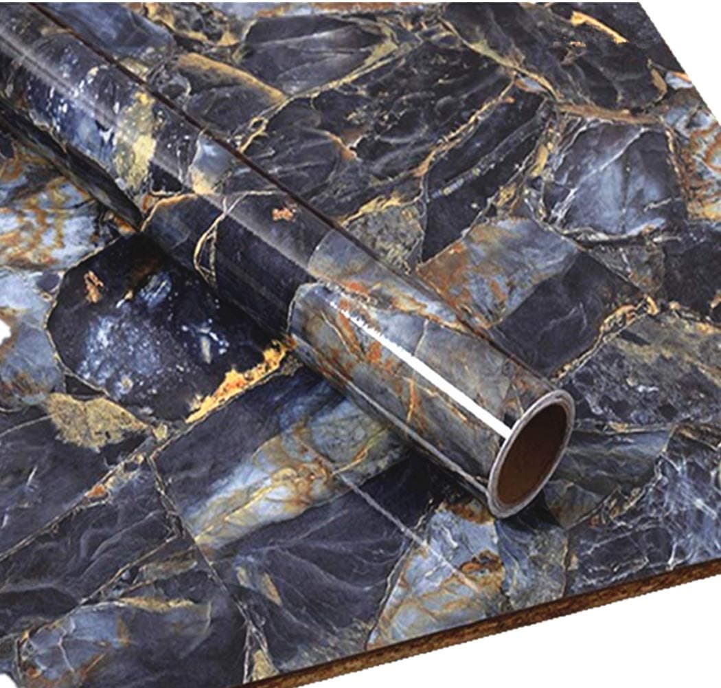REDODECO Sapphire Marble Peel Stick Vinyl Kitchen Countertop Sticker Funitures Desk Table Covering Wrap Film,16inch by 78inch