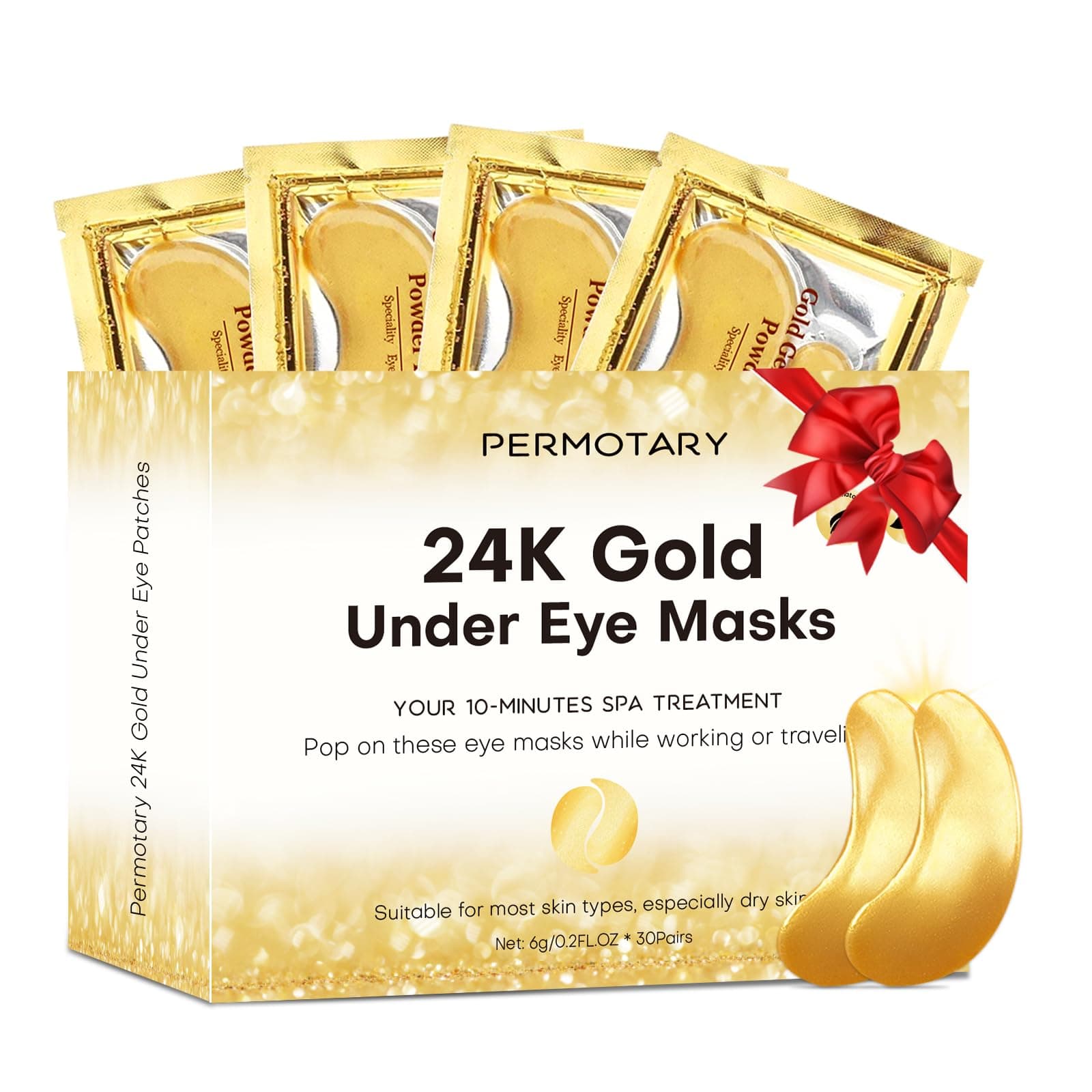 30 Pairs Gel Crystal Collagen Under Eye Patches, 24K Gold Eye Mask for Moisturizing Skin, Lighten Dark Circles, Reduce Wrinkles & Puffiness,Bachelorette Party Gifts