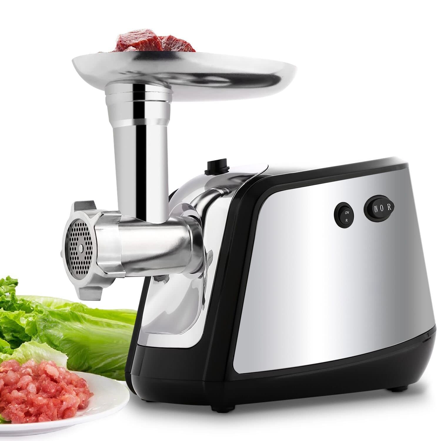 Electric Meat Grinder, Meat Mincer with 3 Grinding Plates and Sausage Stuffing Tubes for Home Use &Commercial, Stainless Steel/Silver/1000W (1000W)