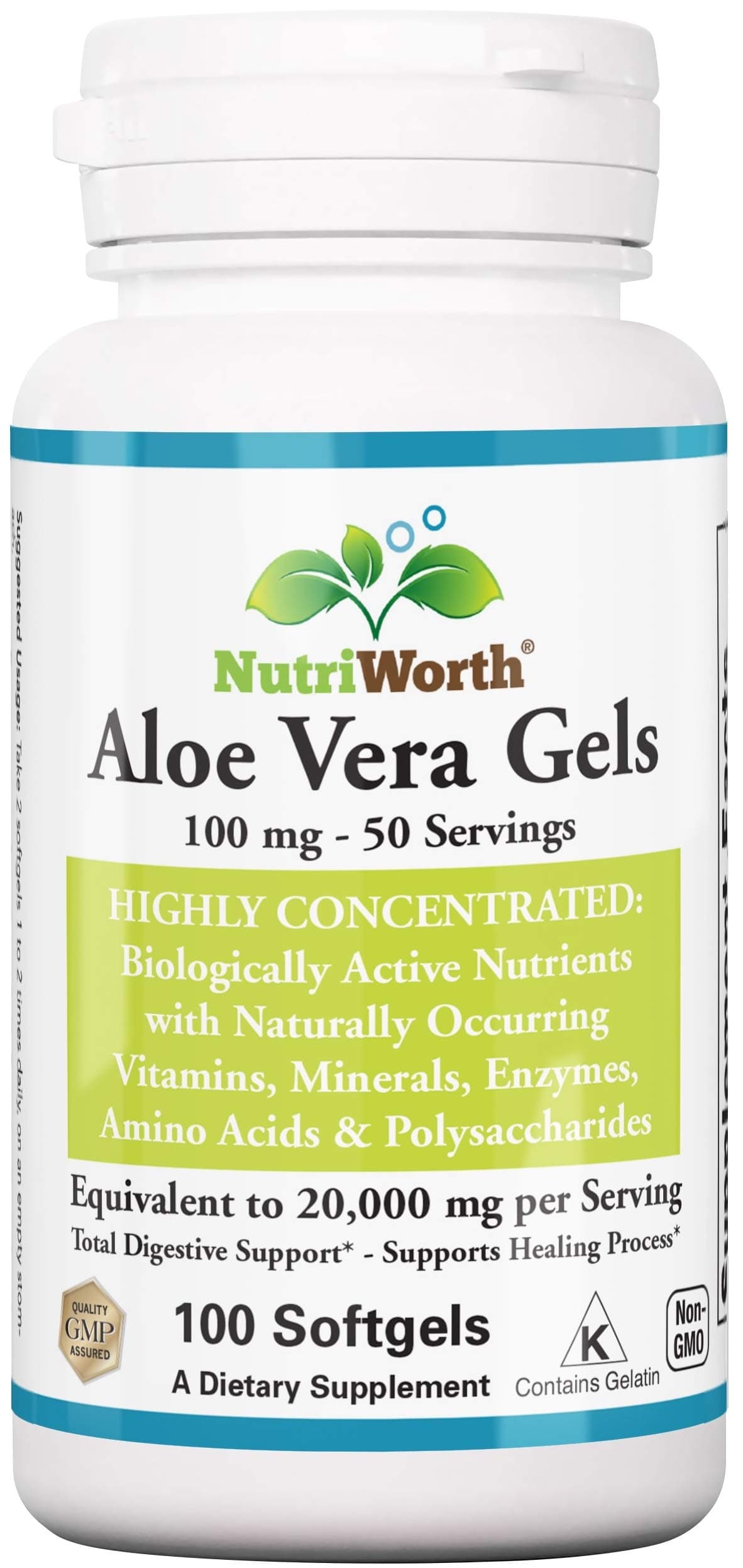 Organic Aloe Vera Gels 20,000mg Kosher Certified, NON-GMO - 100 Softgels