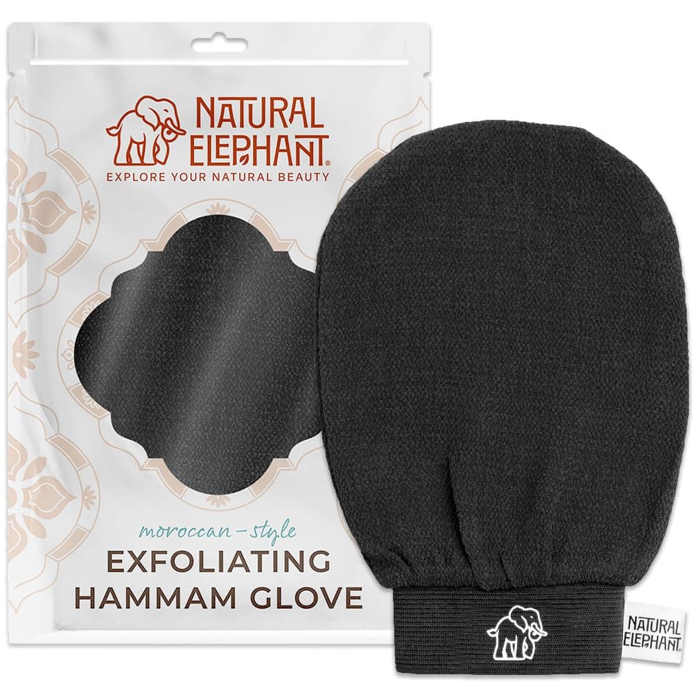 Natural Elephant Exfoliating Hammam Glove, Face & Body Exfoliator Mitt, Pure Black