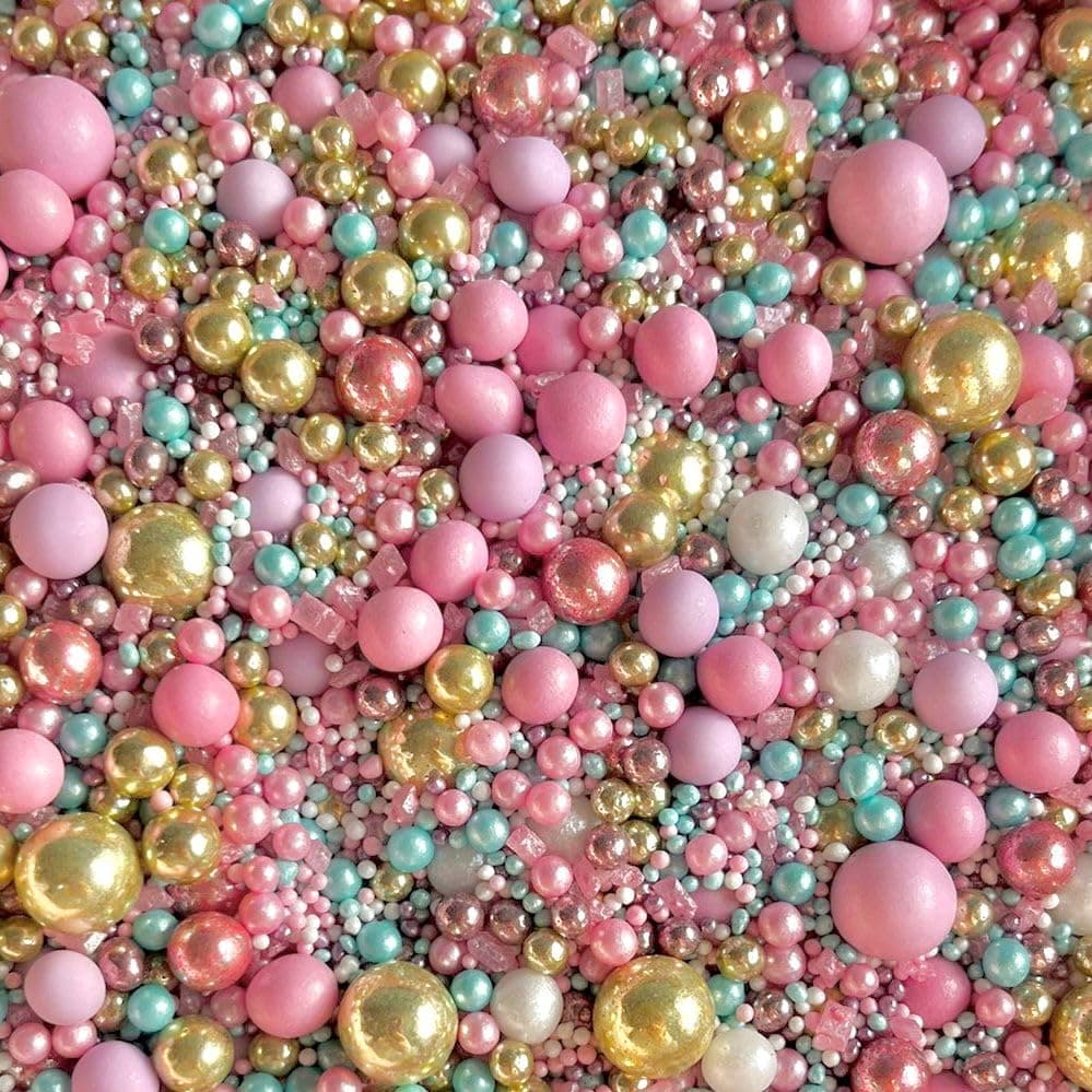 Gold sprinkles luxury pink blue purple lilac princess cakes cupcake edible toppers sprinkle mix blend pearls party decoration baking biscuits cake topper balls pastel FAIRYTALE