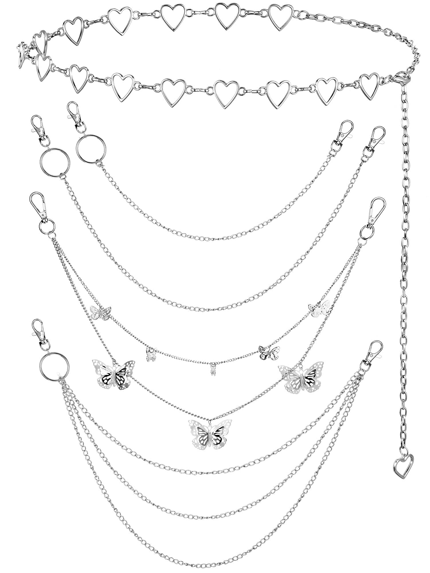 5 Pieces Chain Belt Jeans Pants Chain Pocket Waist Chain Multi-Layer Hip Hop Metal Wallet Chain for Men Women