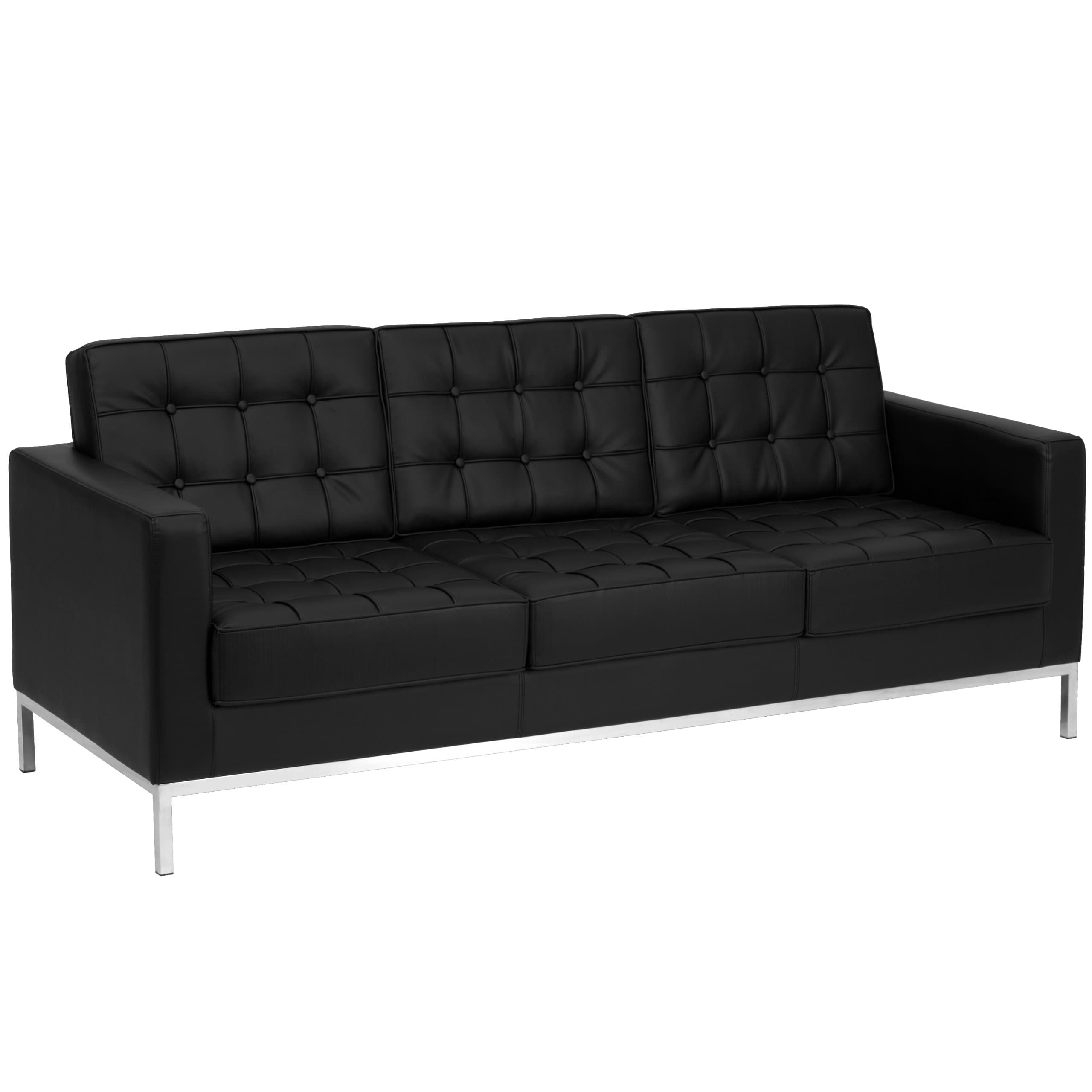 Flash FurnitureHERCULES Lacey Series Contemporary Black LeatherSoft Sofa with Stainless Steel Frame