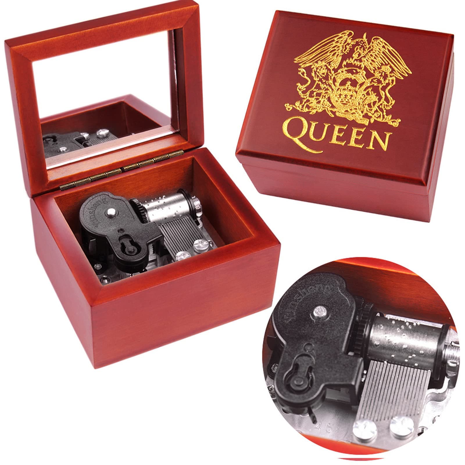 Sinzyo Music Box Carved Wood Wind Up Musical Box Gift for Christmas,Birthday,Valentine's Day(Red Box, Tune: Queen-Bohemian Rhapsody)