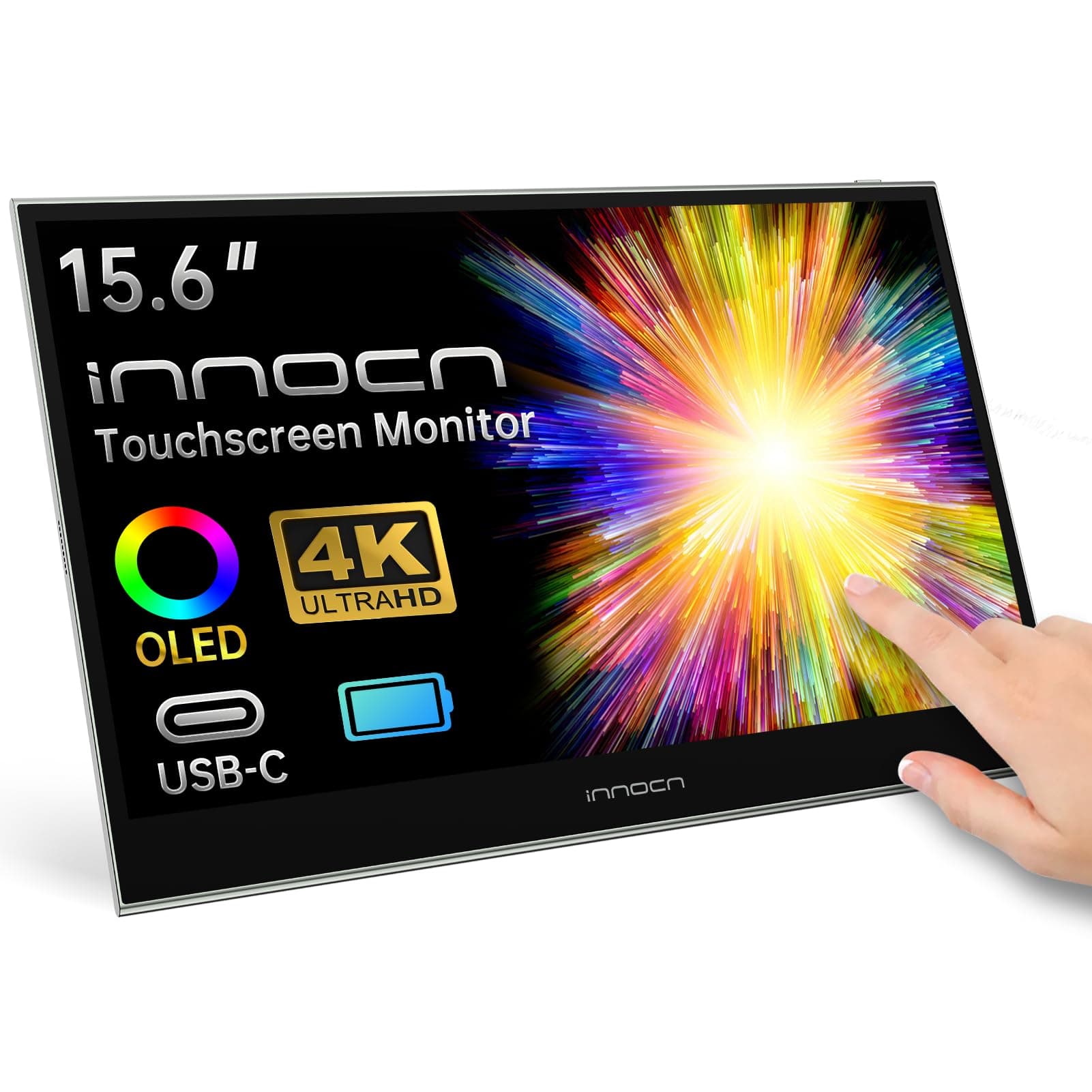 INNOCN 15.6 inch Portable Monitor Touchscreen 4K OLED PU15-Pre USB Type C HDMI External Monitor with Battery for Laptop PC Mac Tablet PS4 Xbox Switch