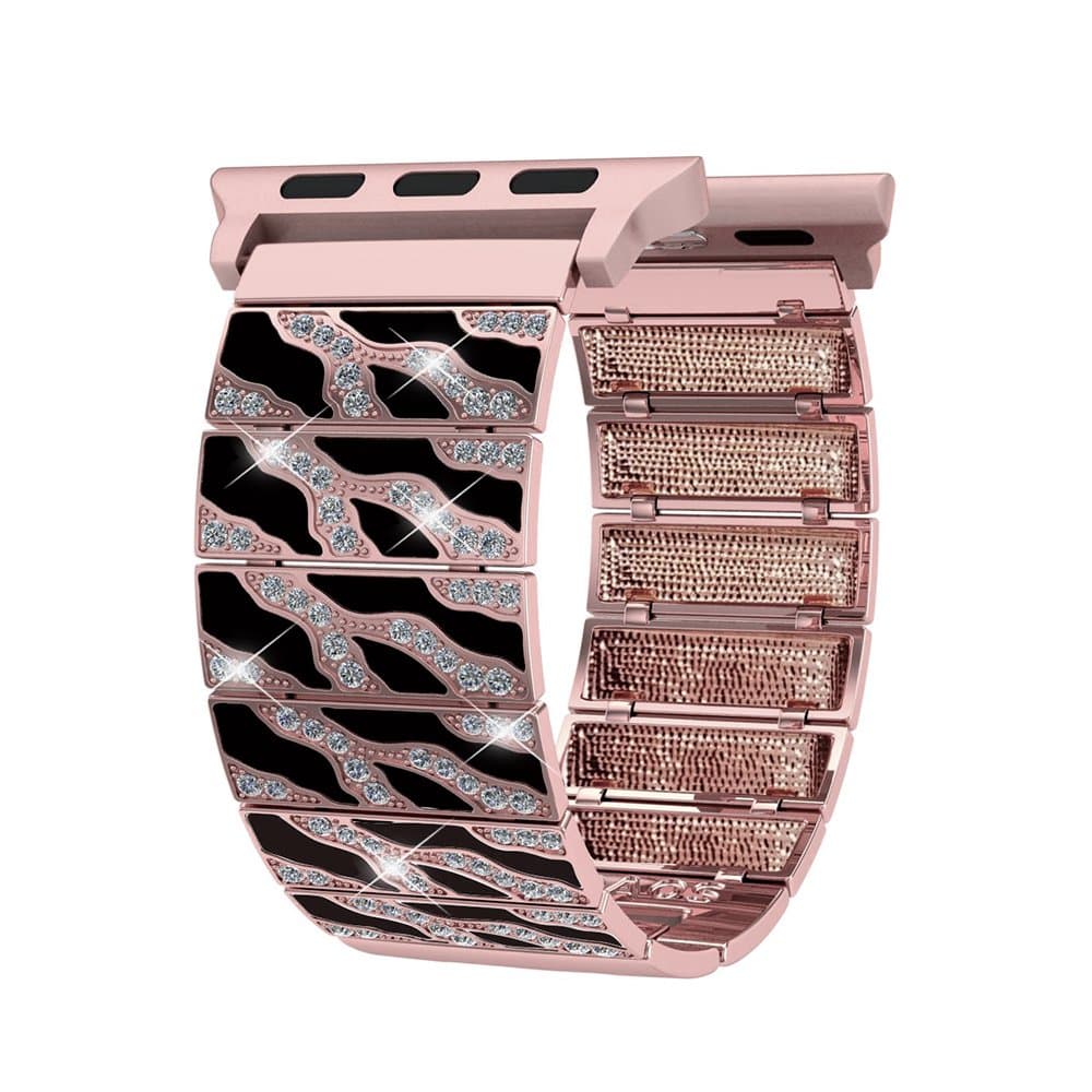 Compatible with Apple Watch Band 38mm 40mm iWatch Bands Series 4 3 2 1, Crystal Rhinestone Leopard Metal Bracelet Replacement Strap, Fashion Women Jewelry Wristband Rose Gold