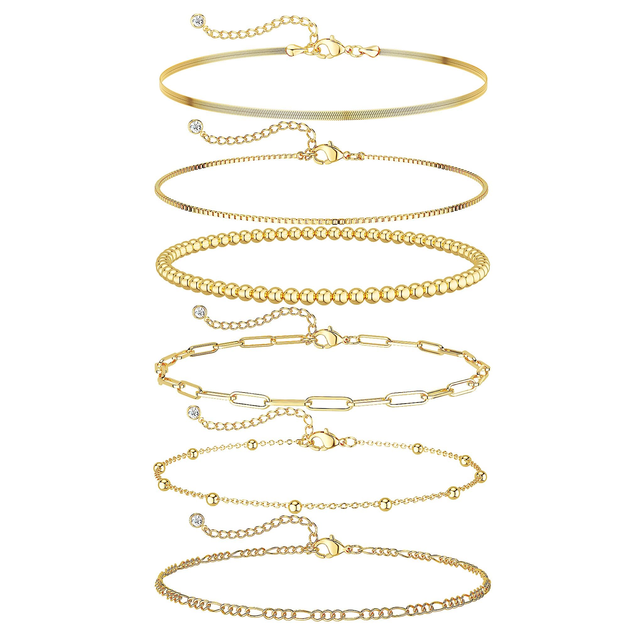 Gold Bracelets for Women Waterproof, 14K Gold Plated Jewelry Sets Trendy Thin Dainty Stackable Cuban Link Paperclip Chain Bracelet Pack Fashion Accessories Gifts for Womens