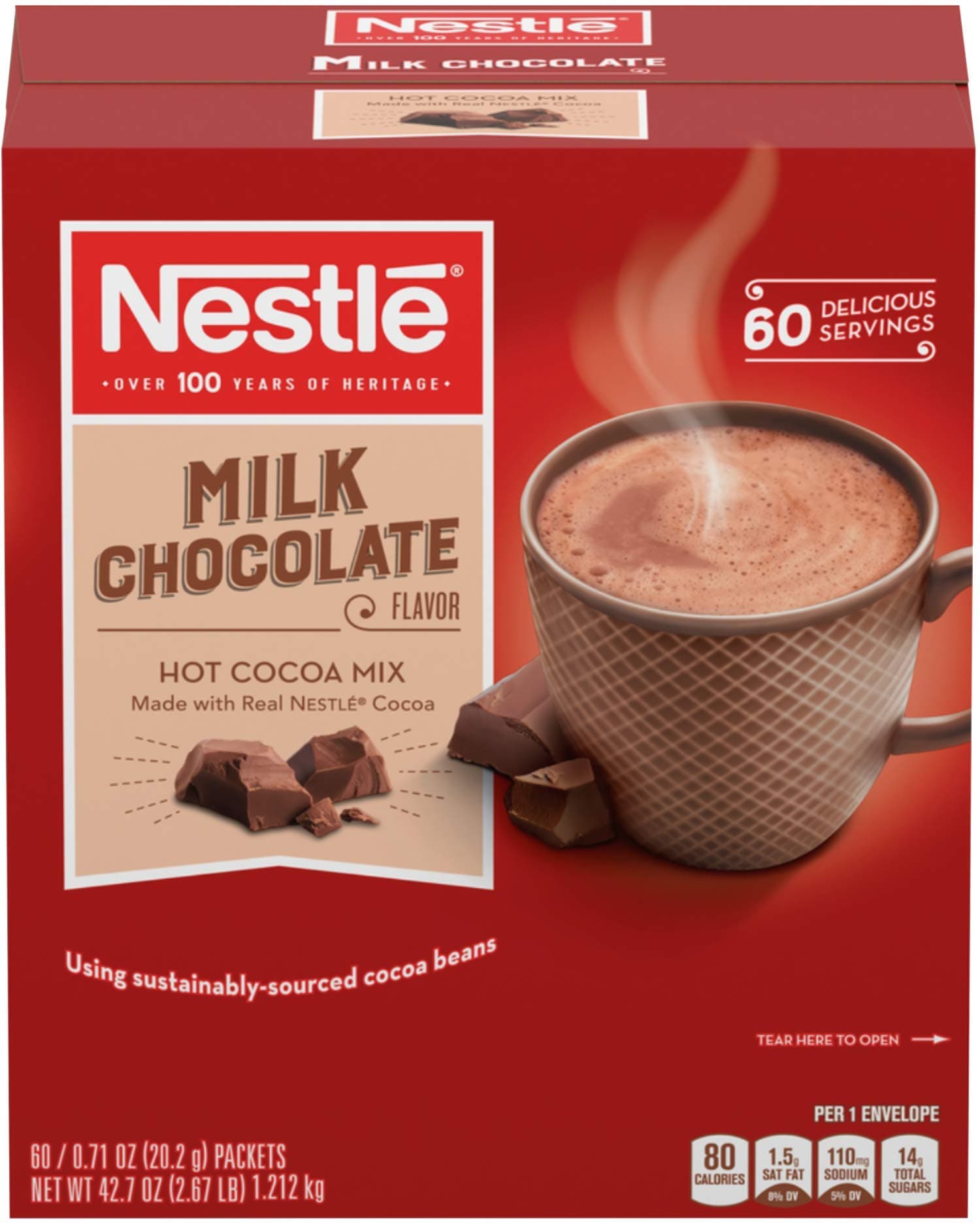 Nestle Hot Chocolate Packets, Milk Chocolate Flavor Hot Cocoa Mix, Made with Real Cocoa, 0.71 oz Sachets, Bulk Pack (60 Count)