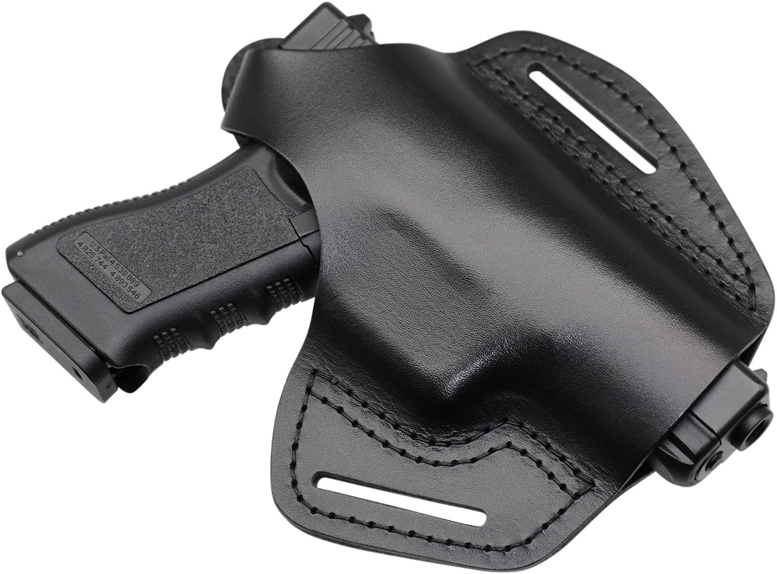 MAYMOC Leather Holster 2 Slot OWB Compatible for Glock 17 19 22 26 32 33 / S&W M&P Shield/Springfield XD & XDS/Plus All Similar Sized Handguns Waistband Right Side - Black