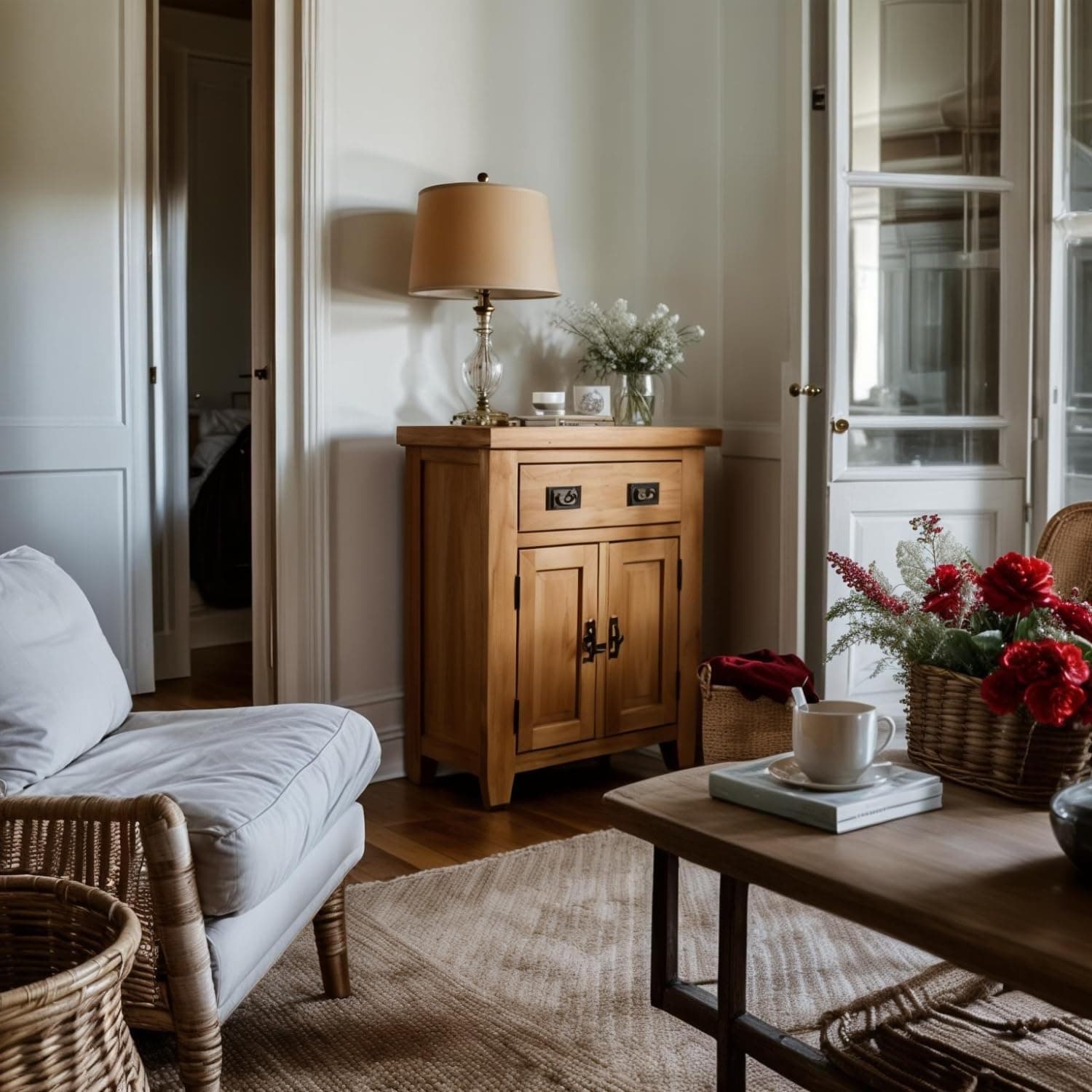 TANGDIAABBCC Arklow Oak Small Sideboard / 2 Door 1 Drawer Mini Sideboard/Living Room Storage