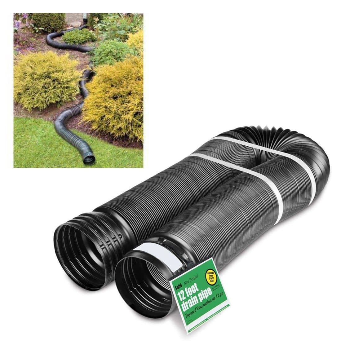 Solid Corrugated Expandable Flexible Landscape Drain Pipe, 4-in. by 12-ft.
