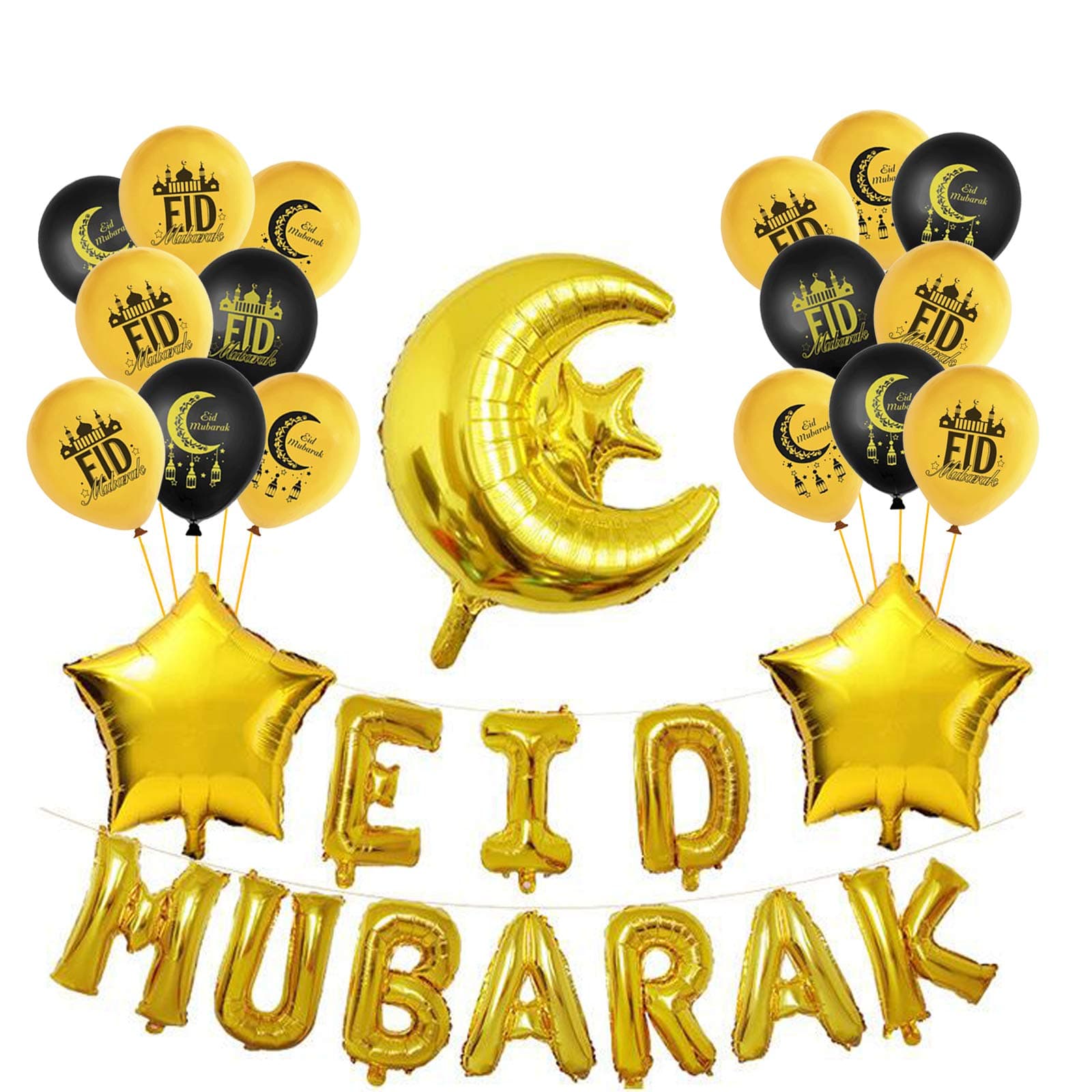 Eid Mubarak Latex Balloons +16 Inch Eid Mubarak Foil Balloons Ramadan Mubarak Party Supplies for Eid Al Fitr & Eid Al Adha Festival Decoration Supplies(set of 37)