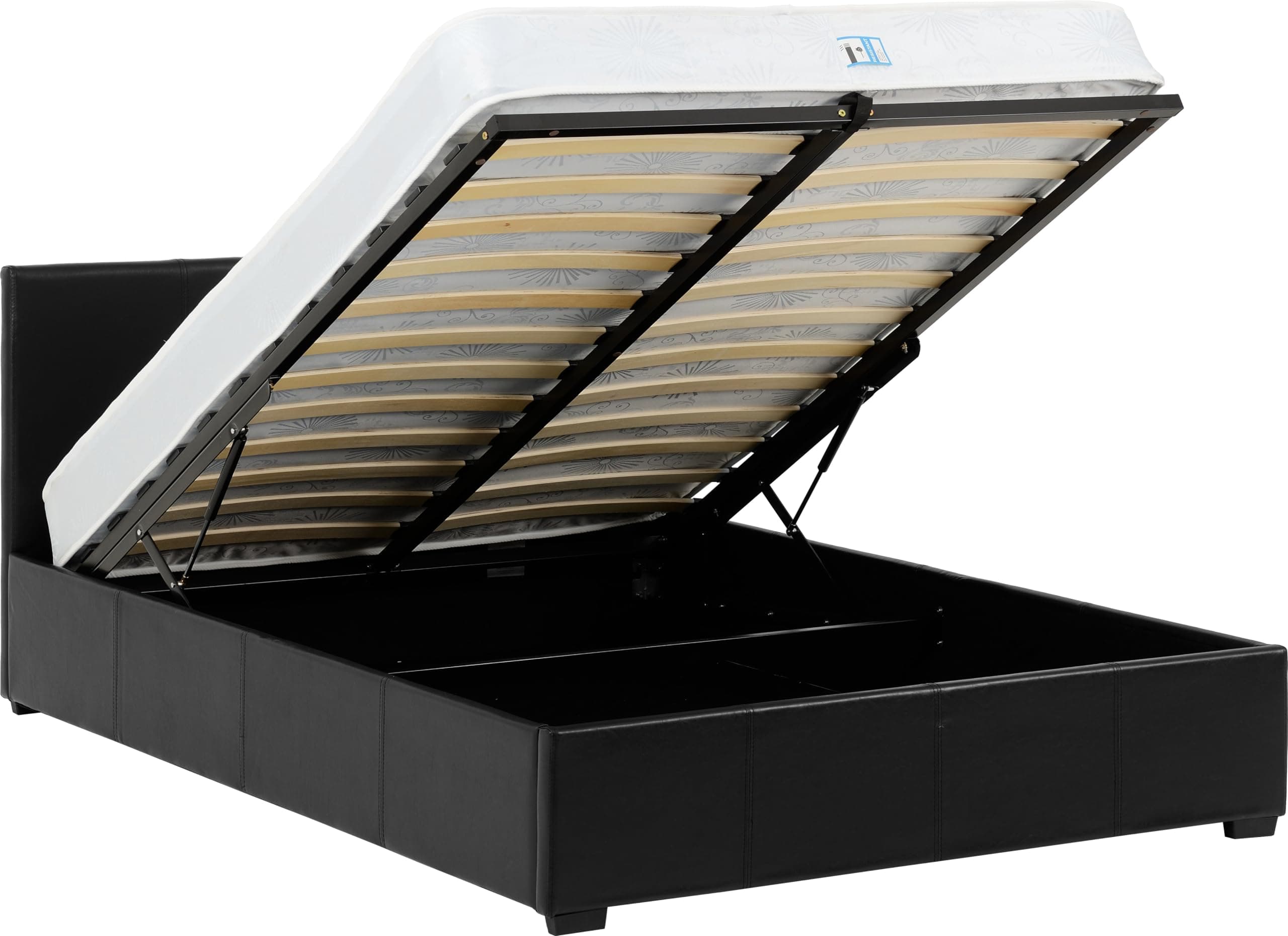 Seconique Waverley 4' Small Double Storage Ottoman Bed in Black Pu