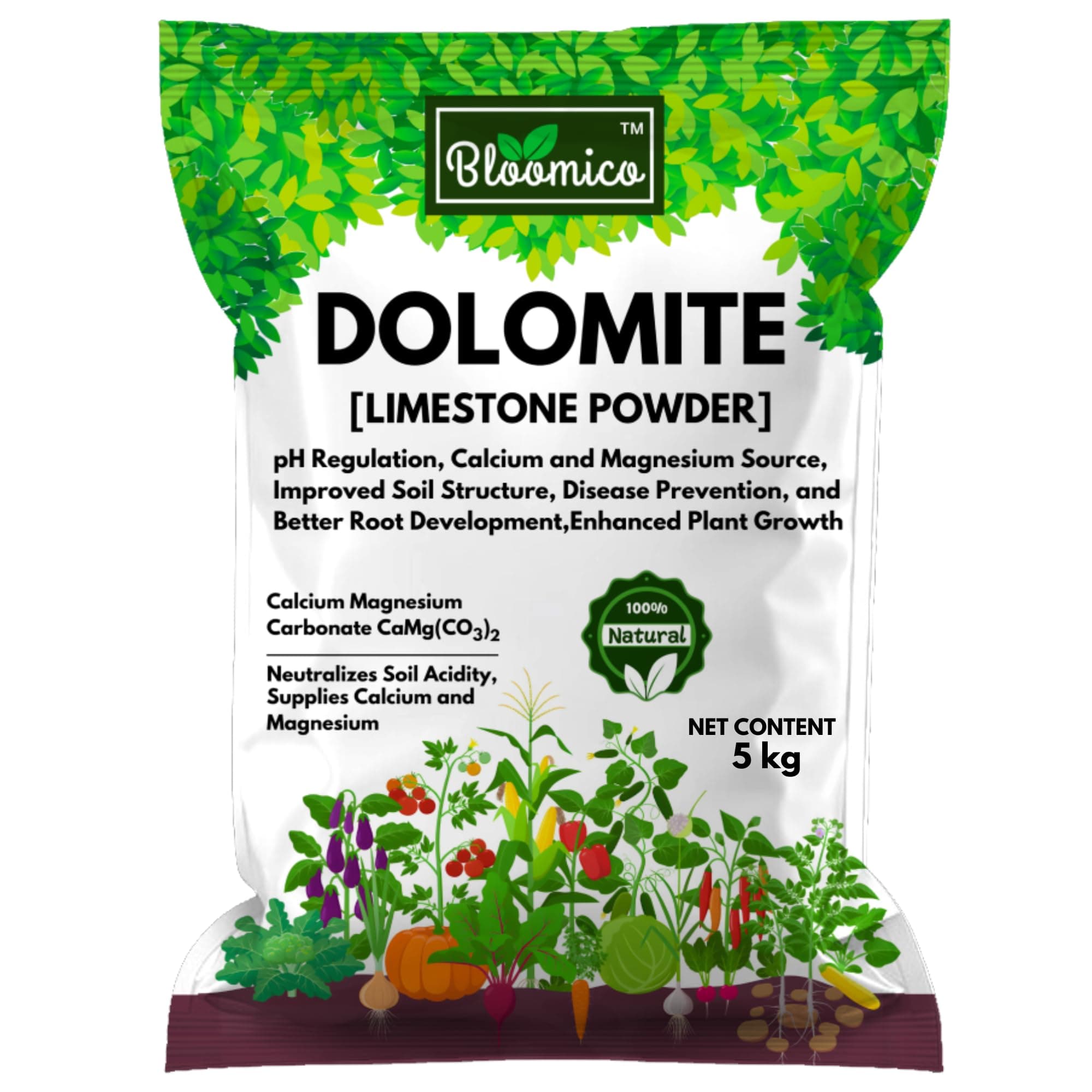 Dolomite Powder for Plants - (Limestone Powder) - 5 kg | Natural Calcium & Magnesium Carbonate for Soil Health & pH Balancing | Ideal for Home Garden and Indoor & Outdoor Plants - 5 kg