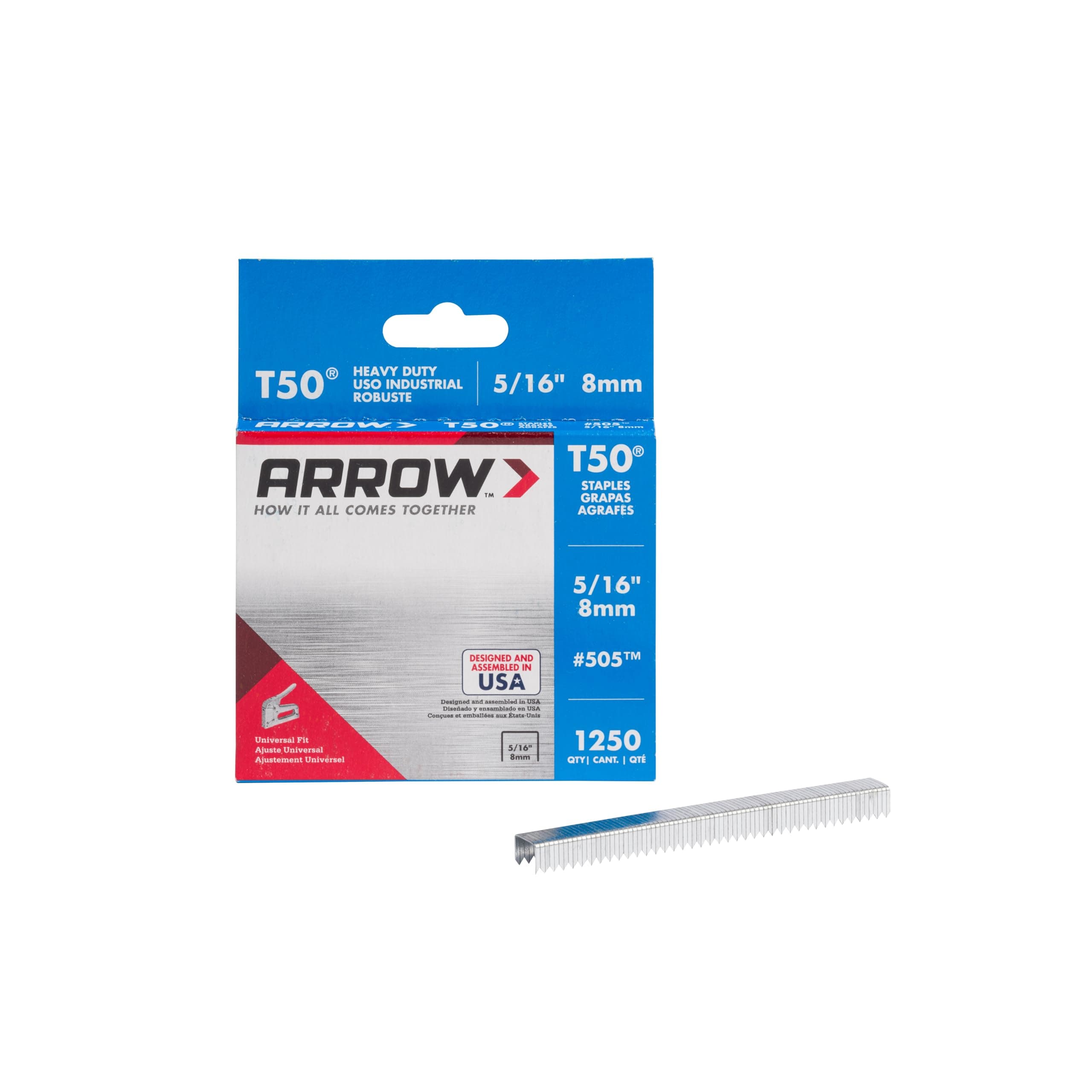 Arrow 505 Heavy Duty T50 5/16-Inch Leg Length, 3/8-Inch Crown, Staples for Upholstery, Construction, Furniture, Crafts, 1250-Pack, Grey