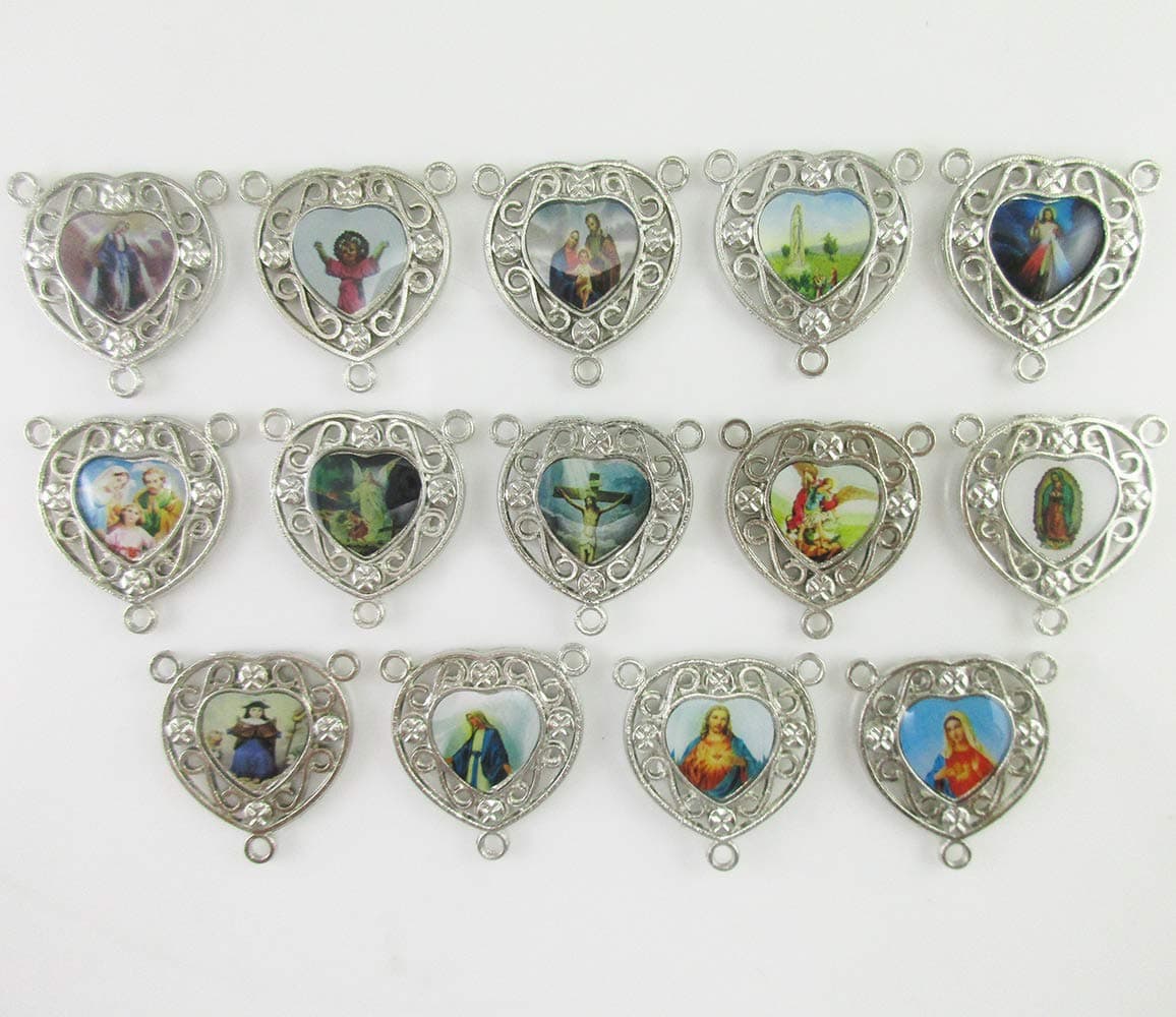 100pcs of Assorted Heart Shaped Divine Mercy Jesus Catholic Rosary Connector Centerpiece