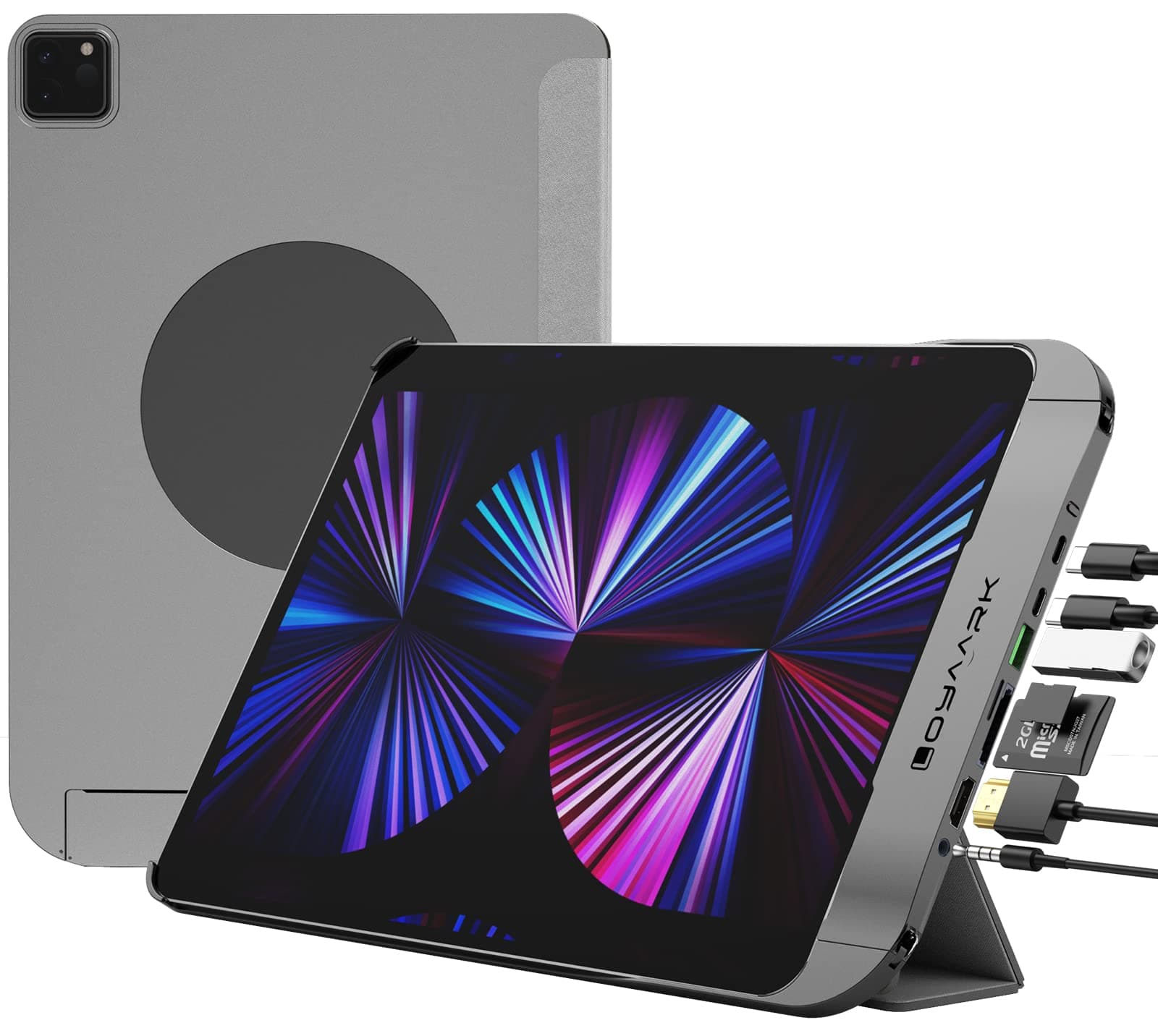 Aluminum Alloy Case with USB C Hub for iPad Air 5/4th Generation 10.9 inch and iPad Pro 11 inch, Heavy Duty Protective Case with 4K HDMI, SD/TF Card Reader, USB3.0,USB C PD Charging&Data