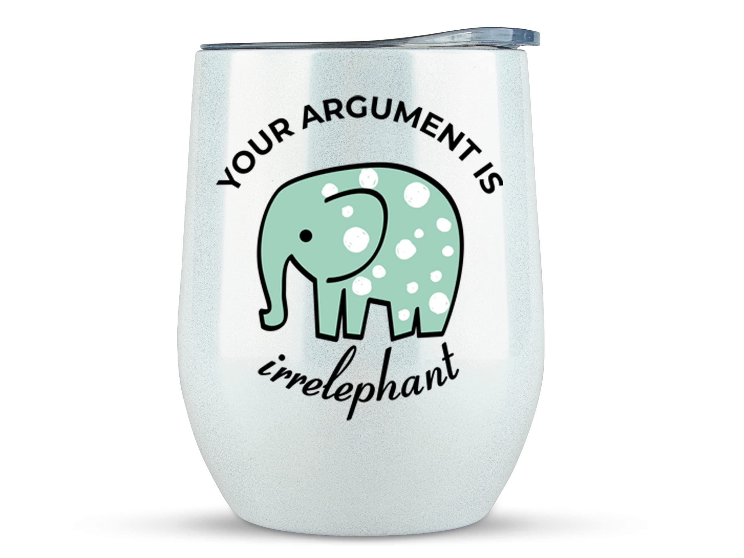 KLUBI Elephant Gifts for Women - Your Argument Is Irrelephant Tumbler 12oz White Elephants Gifts for Women Funny Lawyer Gift for Adults Elephant Merchandise Coffee Mug