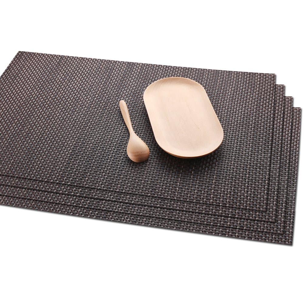 LSENG Placemats Skid Resistant Placemats Heat-Resistant Placemats Washable Placemats Woven Placemats,Set of 4(Brown)