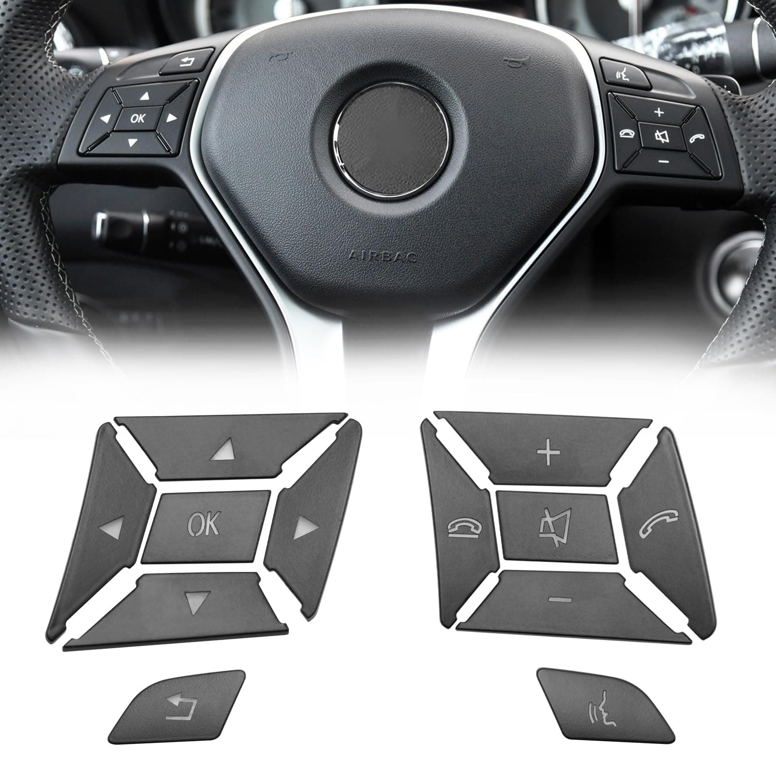 Moonlinks Steering Wheel Button Sticker Compatible with Mercedes A B C E M G SL GL GLA CLA GLK SLK GLS Class,Steering Wheel Button Decoration Trim Cover Sticker Inner Accessories(12PCS,Black-Square)